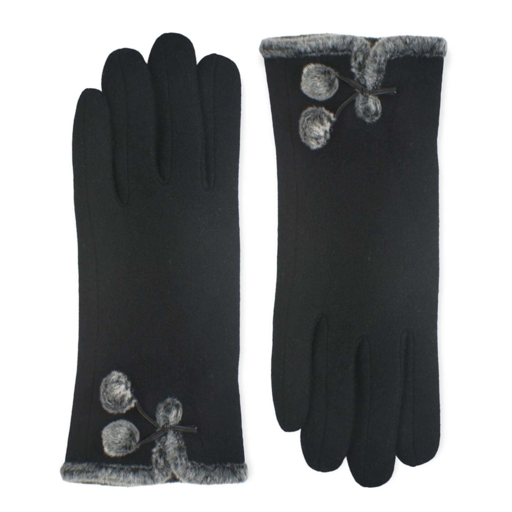 Shihreen Inc Wool Gloves Fur Trim With Pompoms