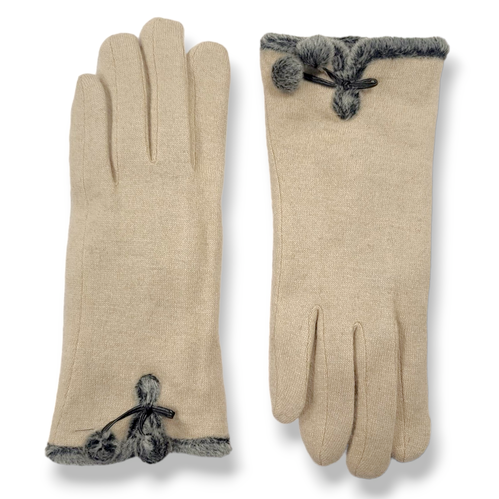 Shihreen Inc Wool Gloves Fur Trim With Pompoms