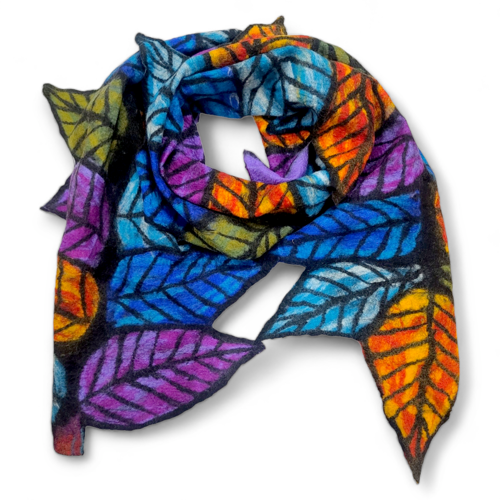 Pomegranate Moon Multi Felt Leaf Work Scarf