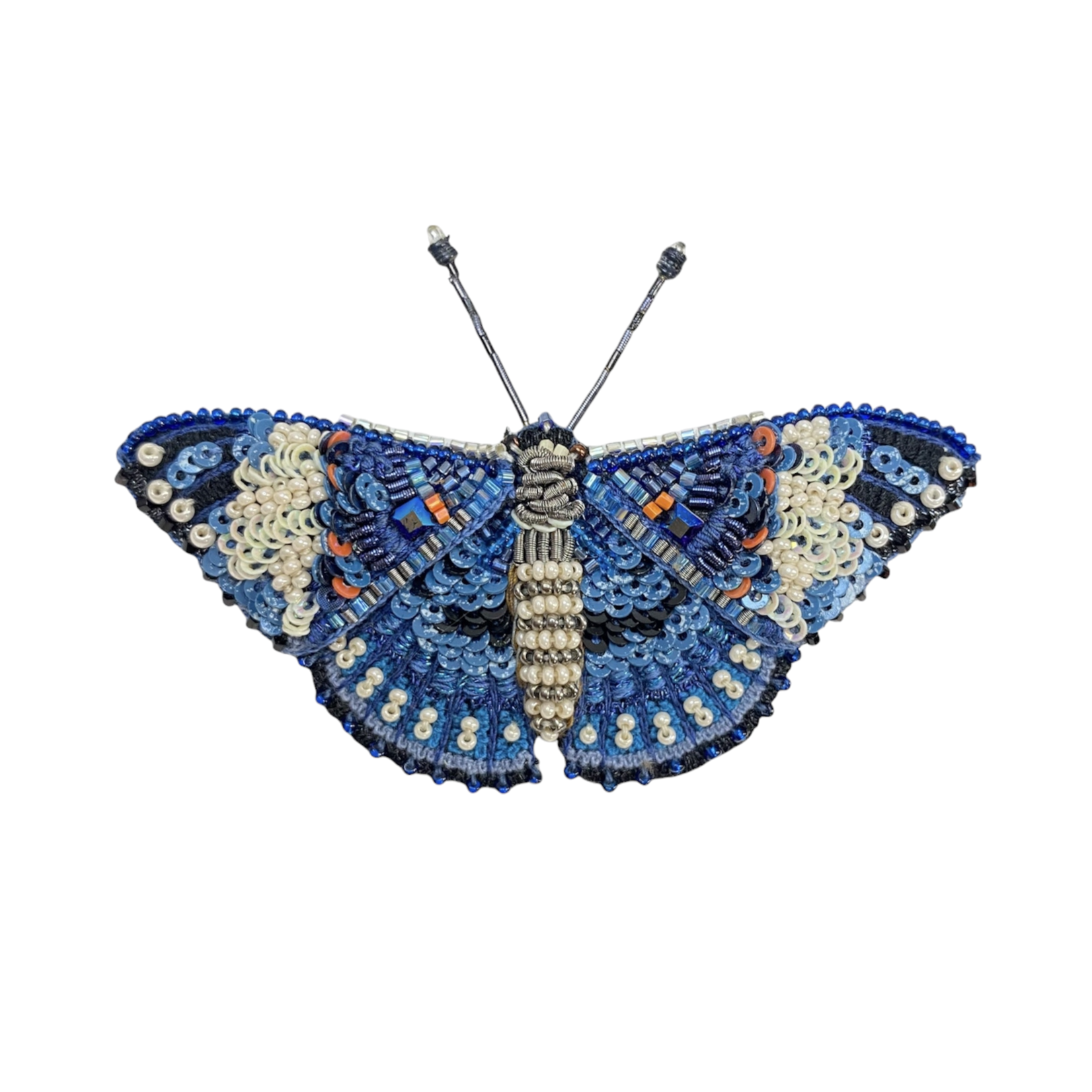 Blue Calico Cracker Butterfly Brooch Pin