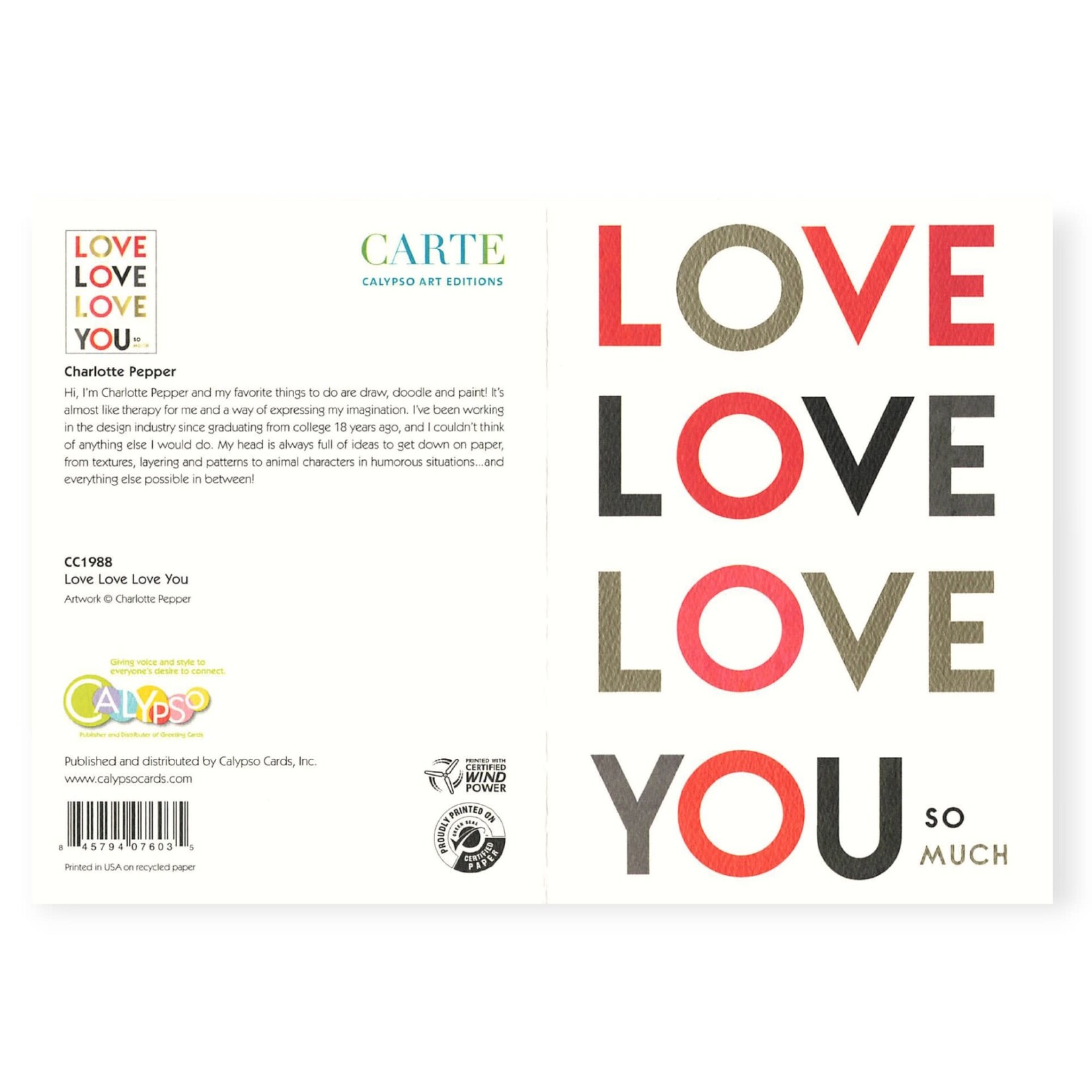Calypso Cards Love Love Love You Foil Valentine Card