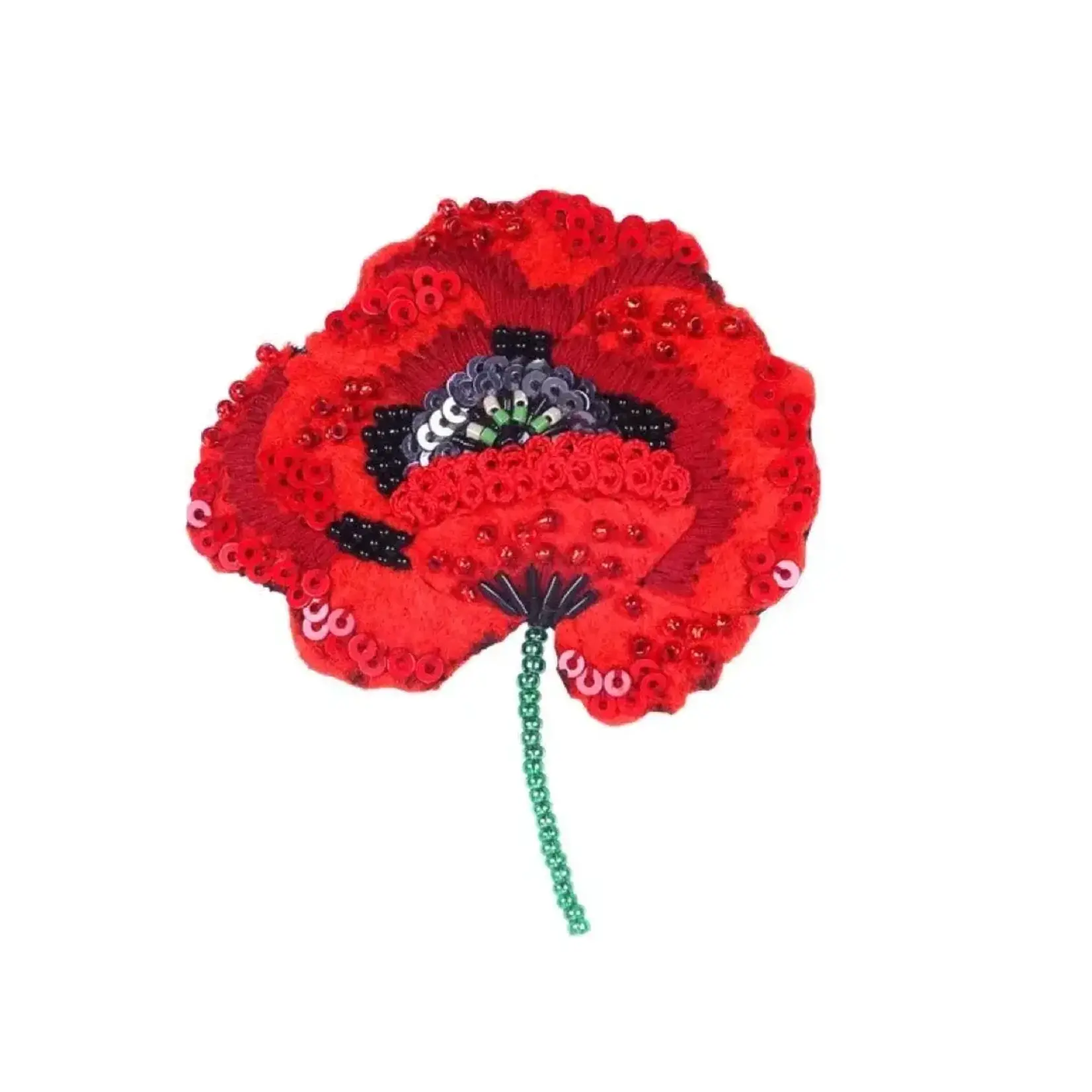 Beaded Red Poppy Brooch