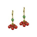 Joli Jewelry Red Bead Cluster with Single Green Bead Earring