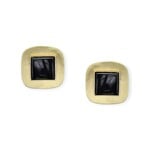 Marjorie Baer Accessories Inc. Small Brass Rounded Square with Gemstone Clip Earring