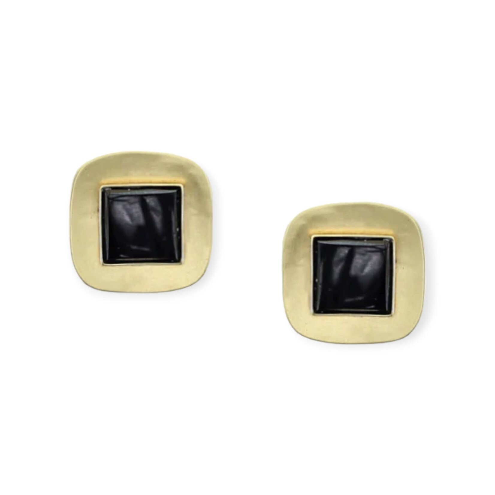 Marjorie Baer Accessories Inc. Small Brass Rounded Square with Gemstone Clip Earring