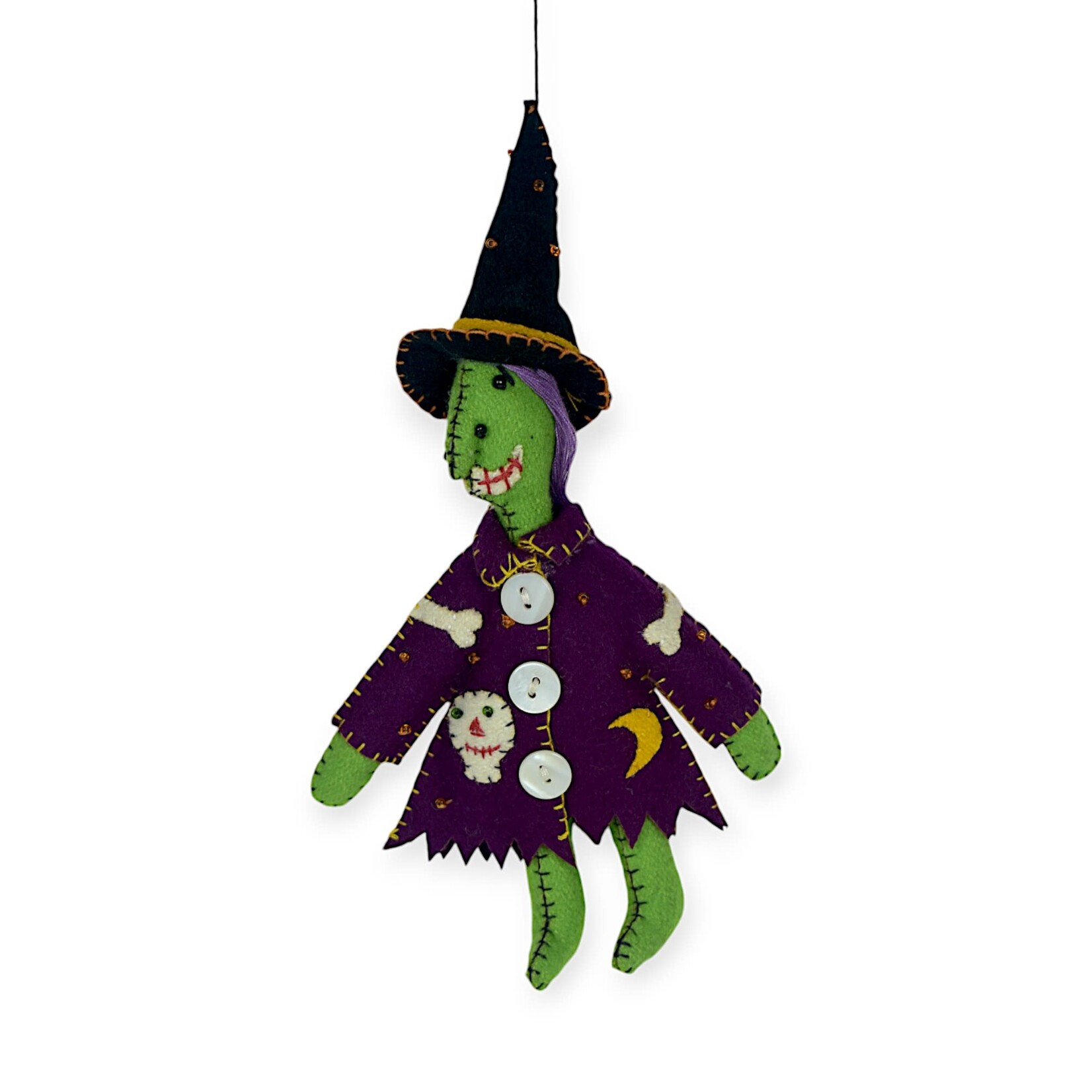 Stitch By Stitch Green Witch w/ Purple Coat Ornament