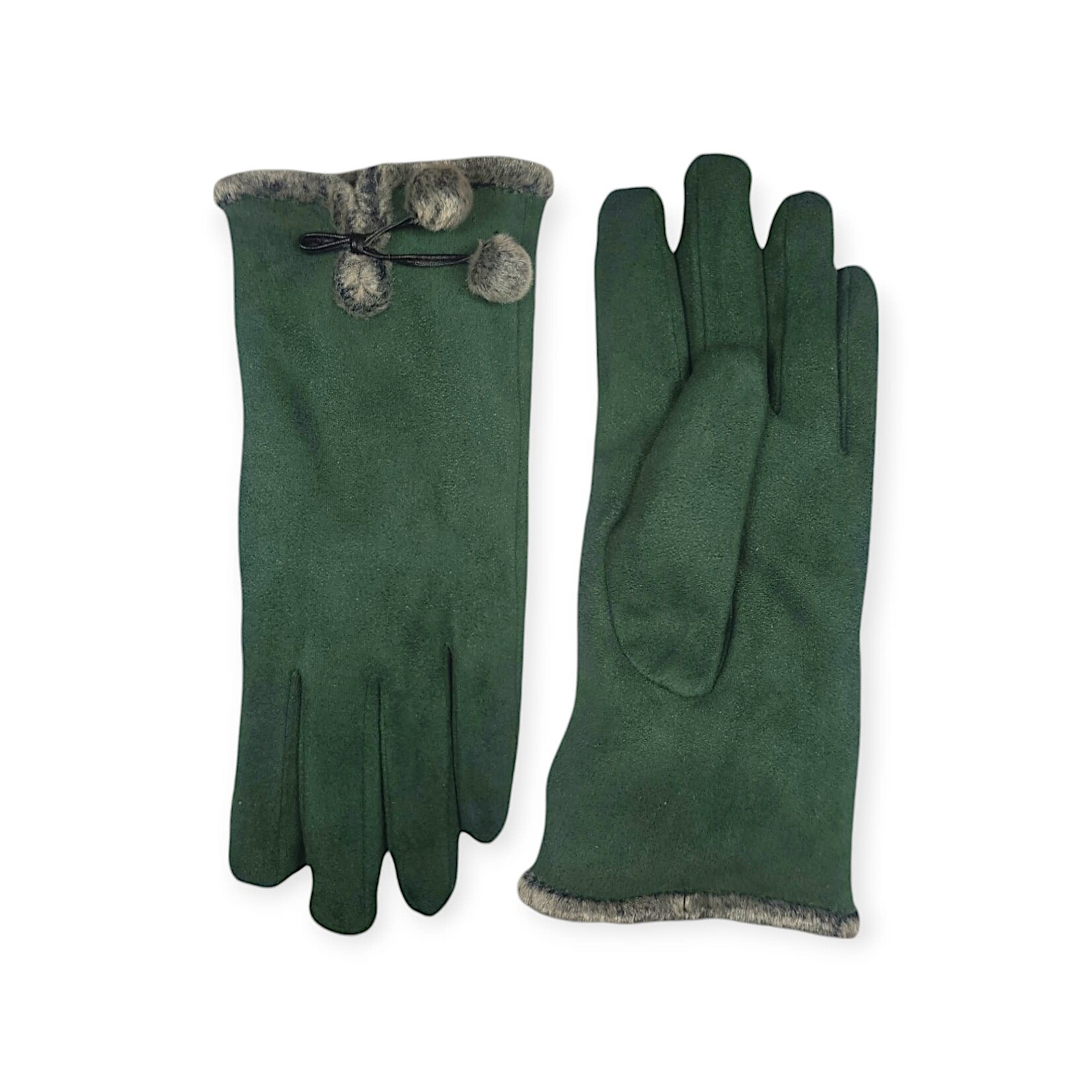 Shihreen Inc Micro Suede Gloves Pom Pom & Fur Trim