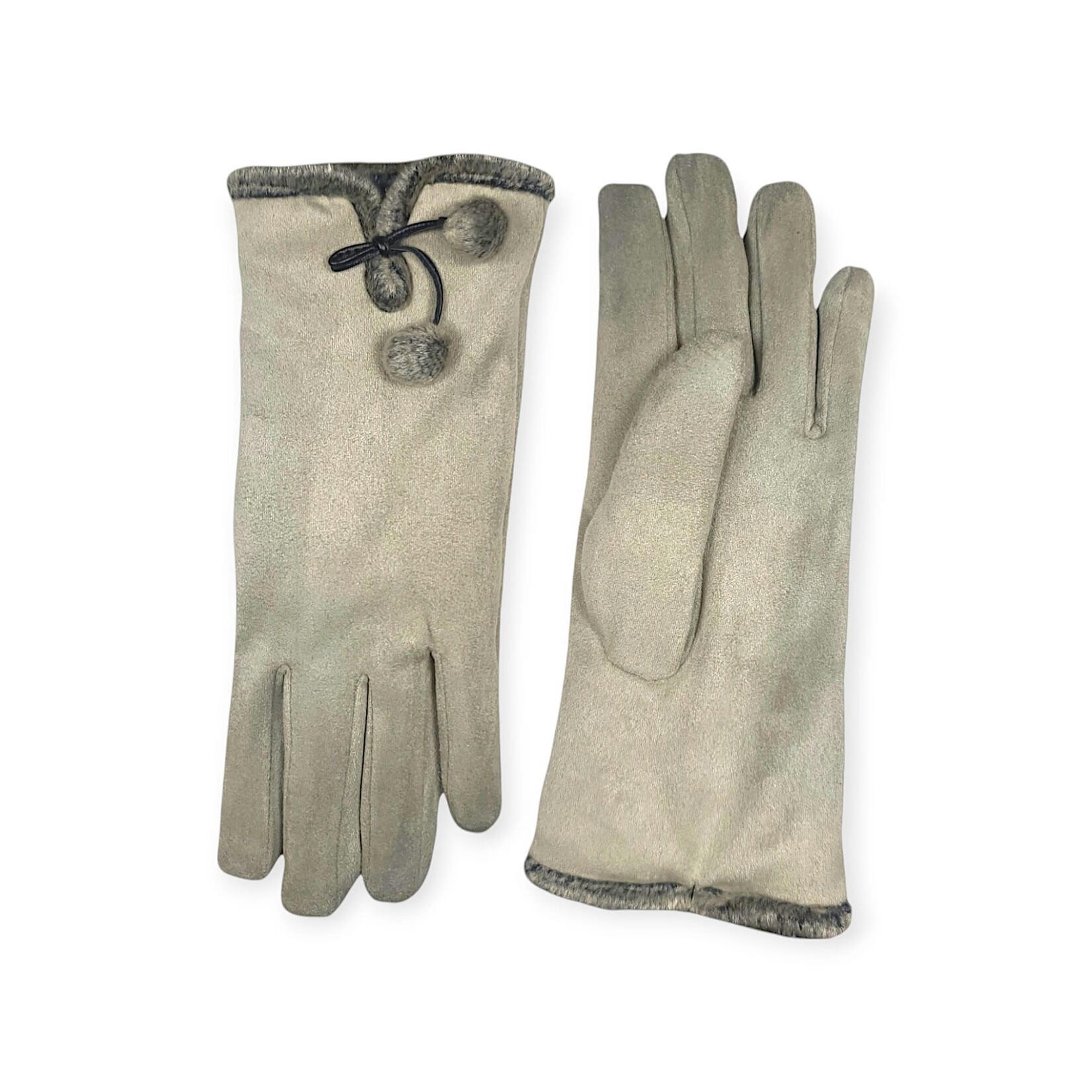 Shihreen Inc Micro Suede Gloves Pom Pom & Fur Trim