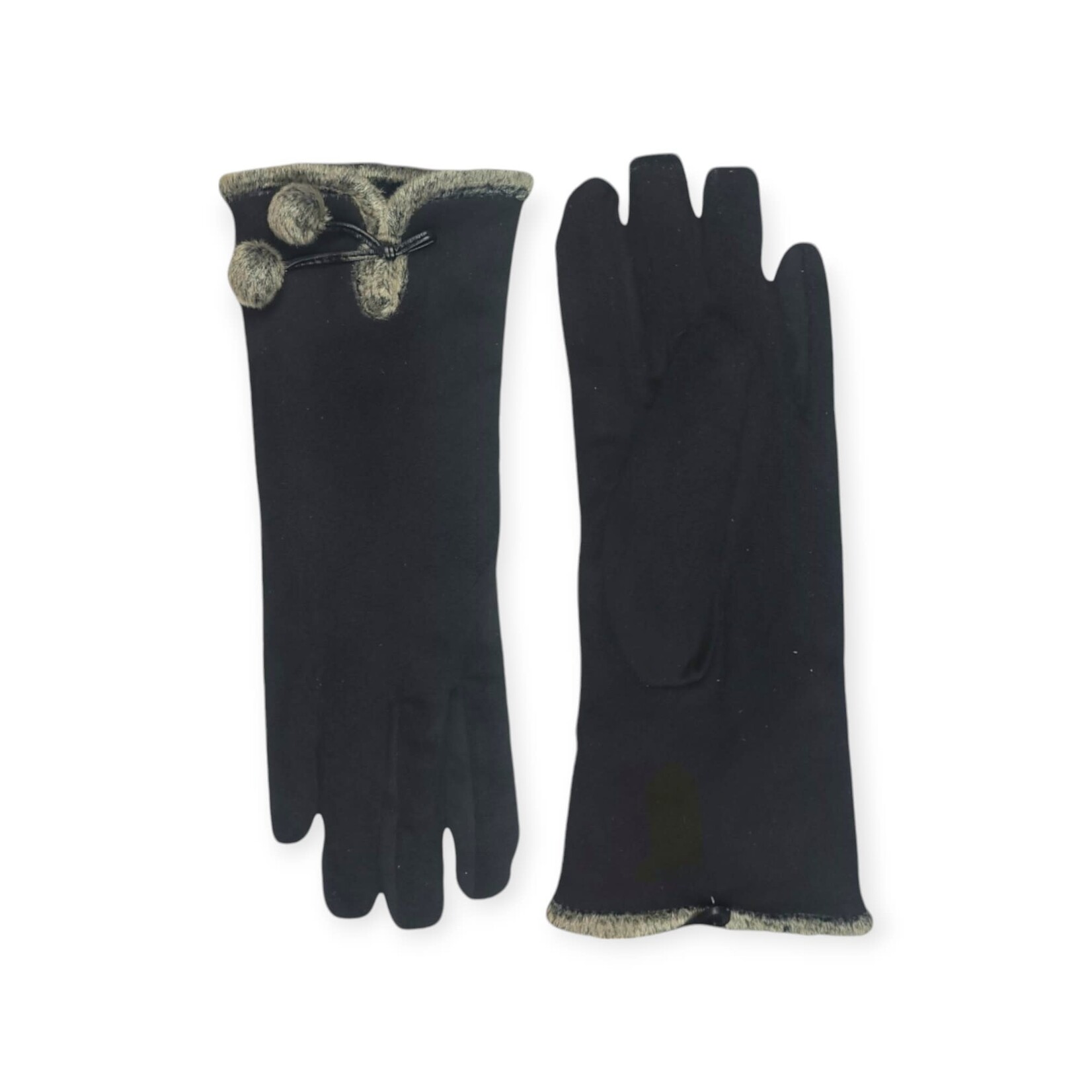 Shihreen Inc Micro Suede Gloves Pom Pom & Fur Trim