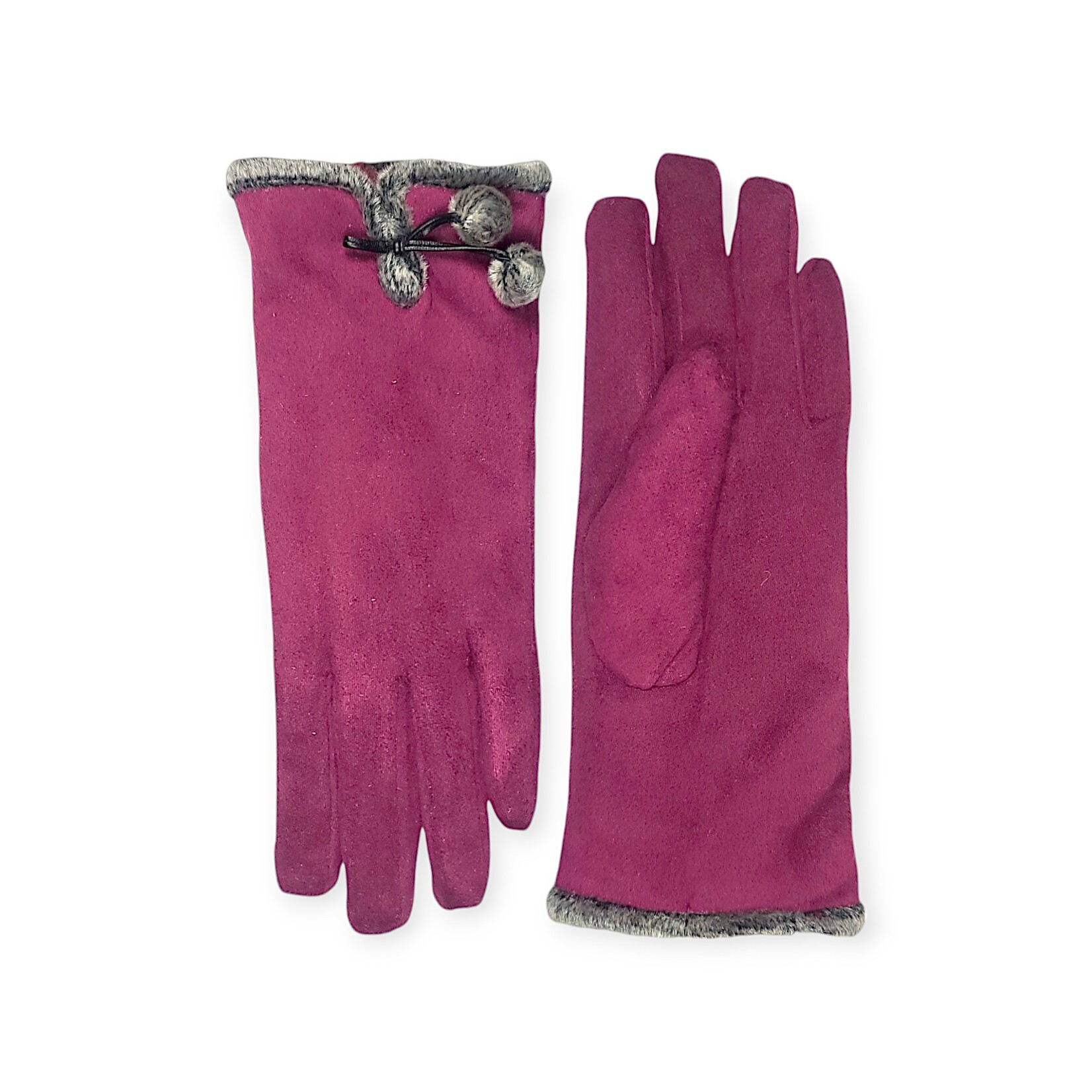 Shihreen Inc Micro Suede Gloves Pom Pom & Fur Trim