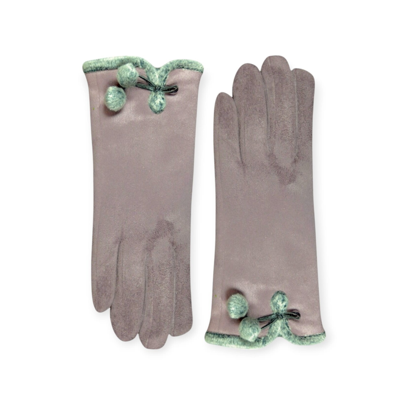 Shihreen Inc Micro Suede Gloves Pom Pom & Fur Trim