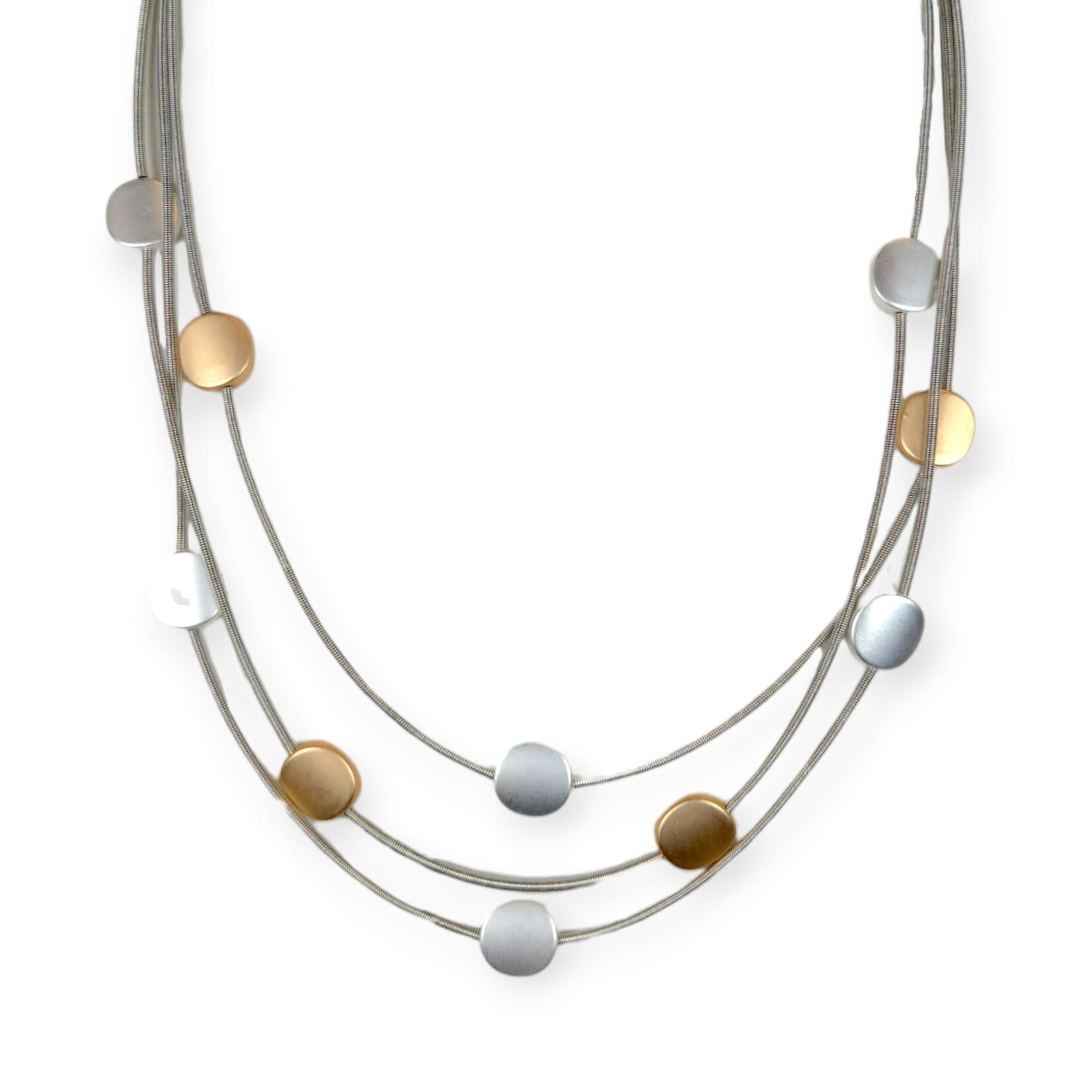 Piano Wire Necklace Silver & Gold Discs