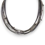 Piano Wire Necklace Silver & Slate Crystal Beads
