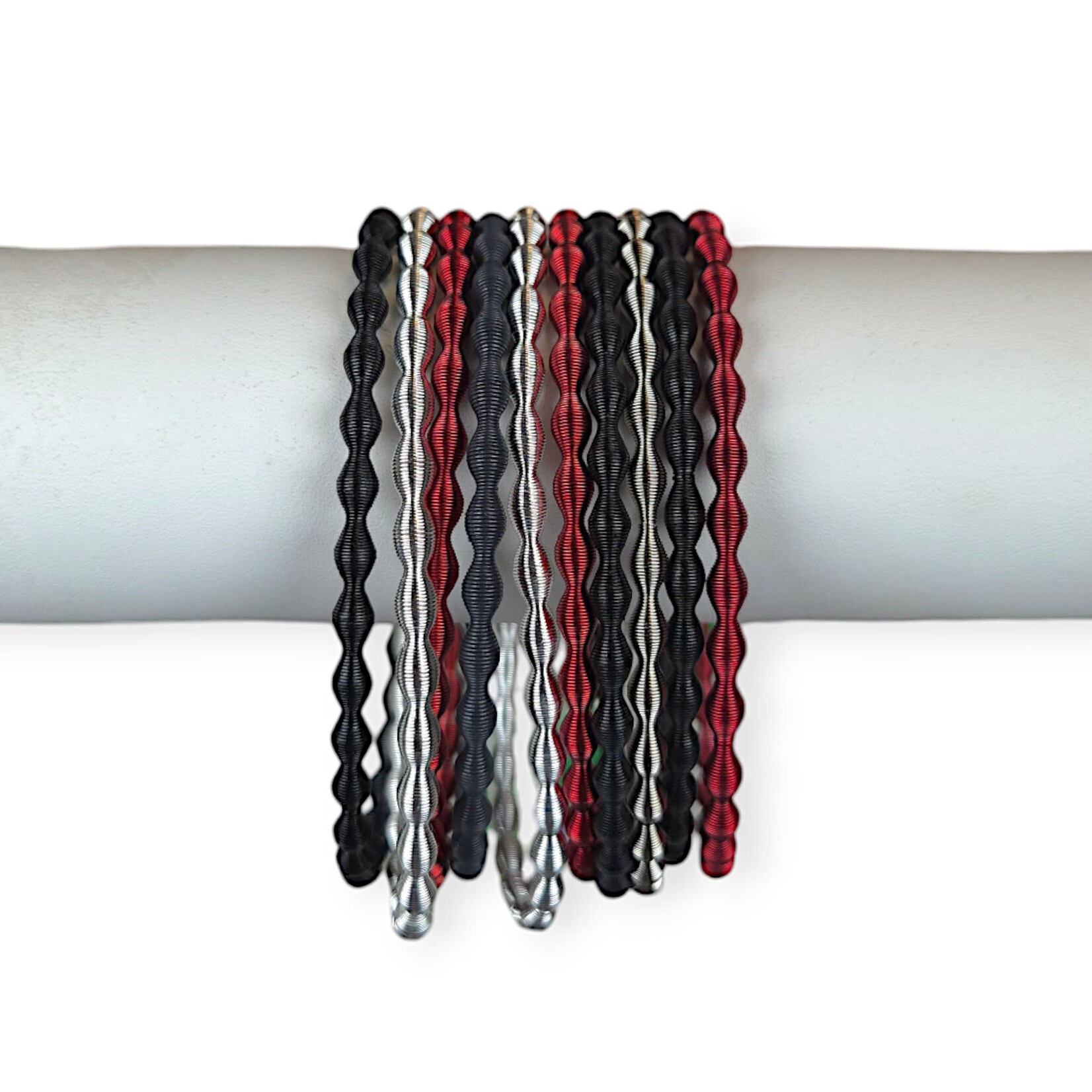 Adia Kibur Accessories Red, White & Black Coil Bracelet Set