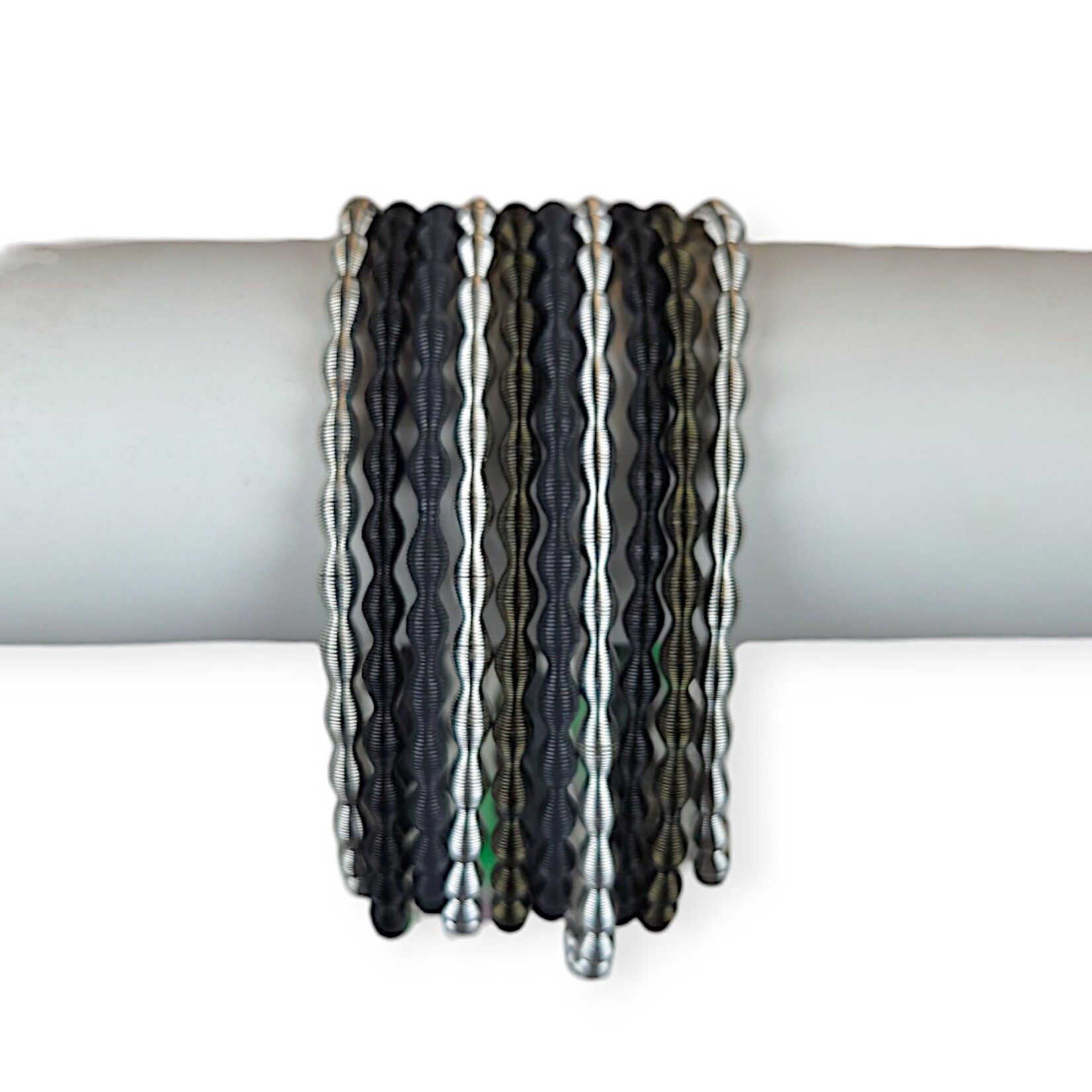 Adia Kibur Accessories Black and Silver Coil Bracelet Set