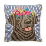 Karma Living Black Dog with Flowers Pillow