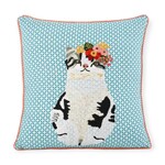 Karma Living Black & White Kitten Embroidered Cushion