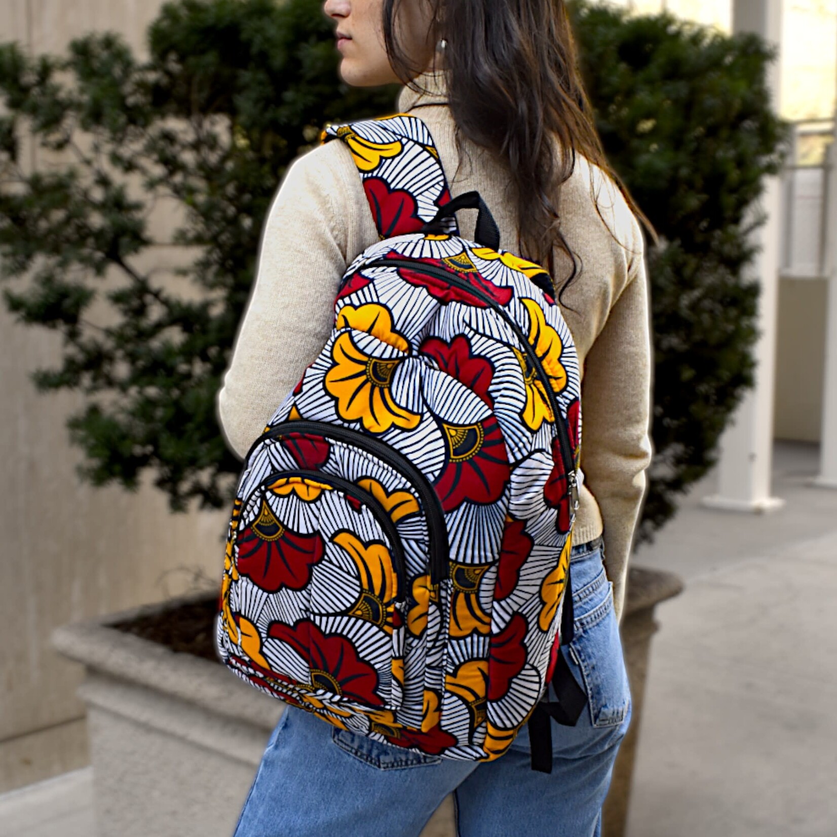 Maami Art African Print Cotton Large Backpack