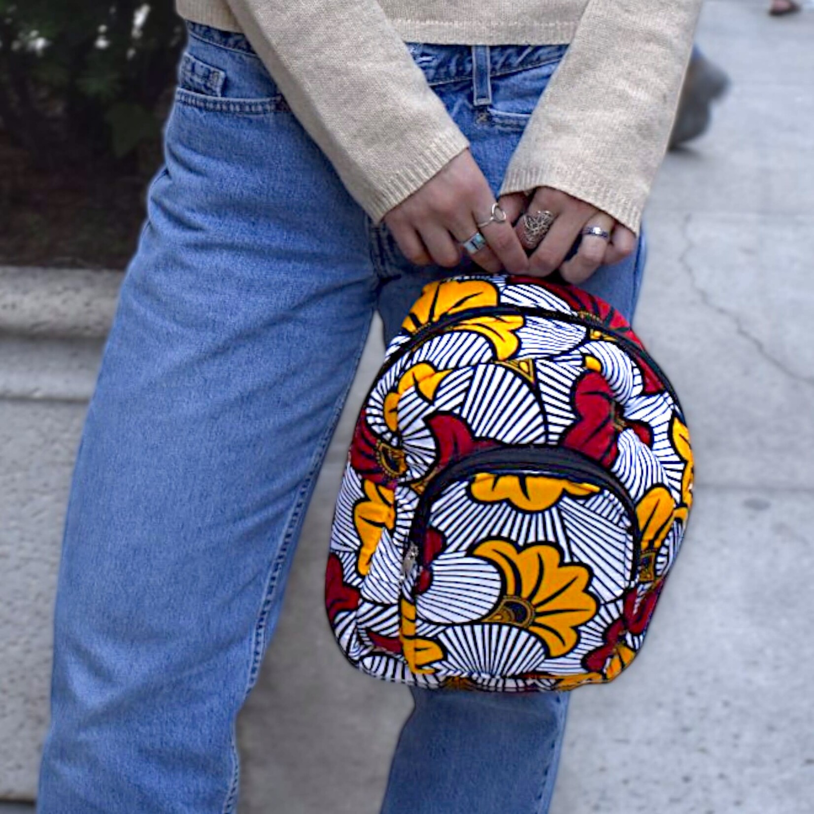 Maami Art African Print Cotton Small Backpack