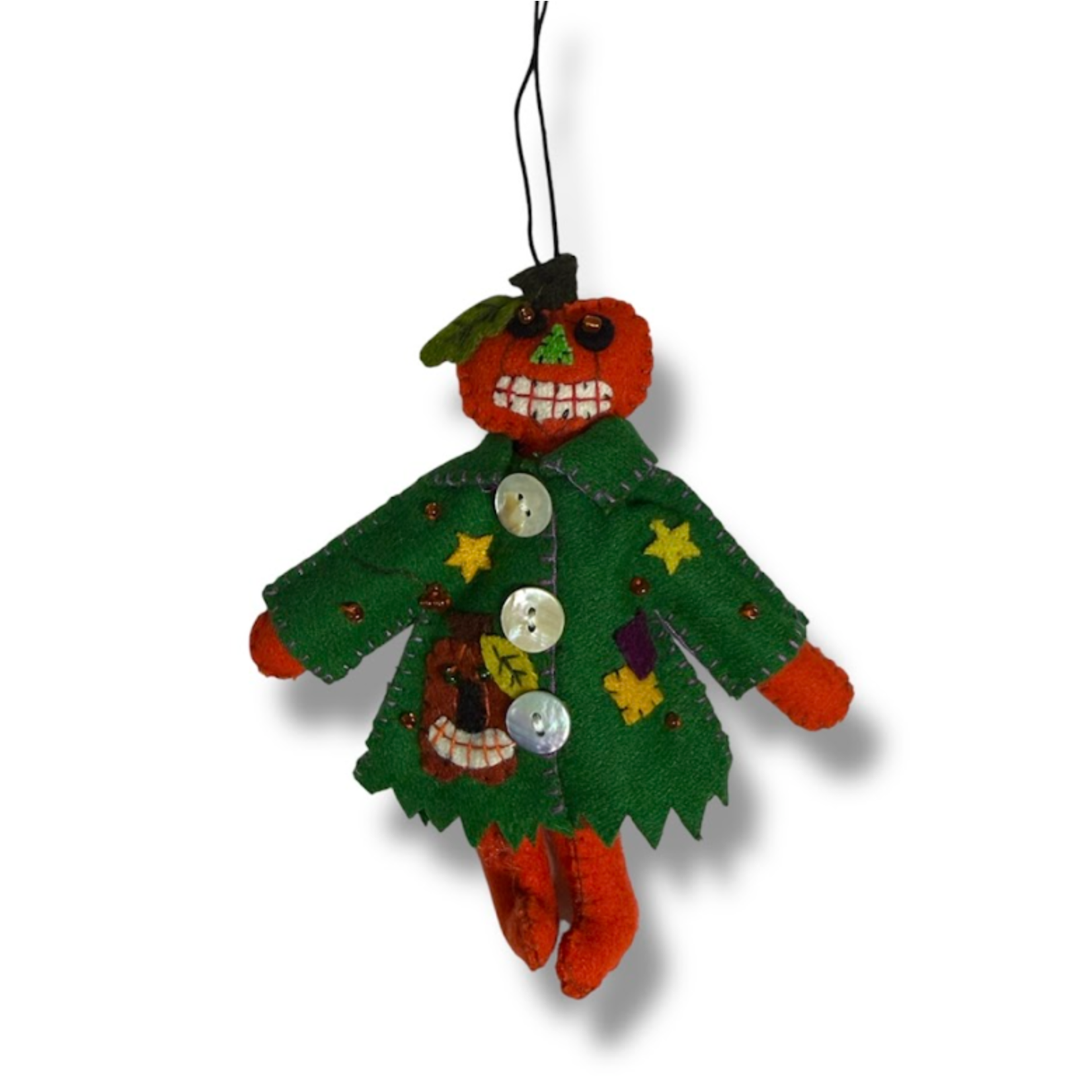 Stitch By Stitch Pumpkin Green Coat Ornament