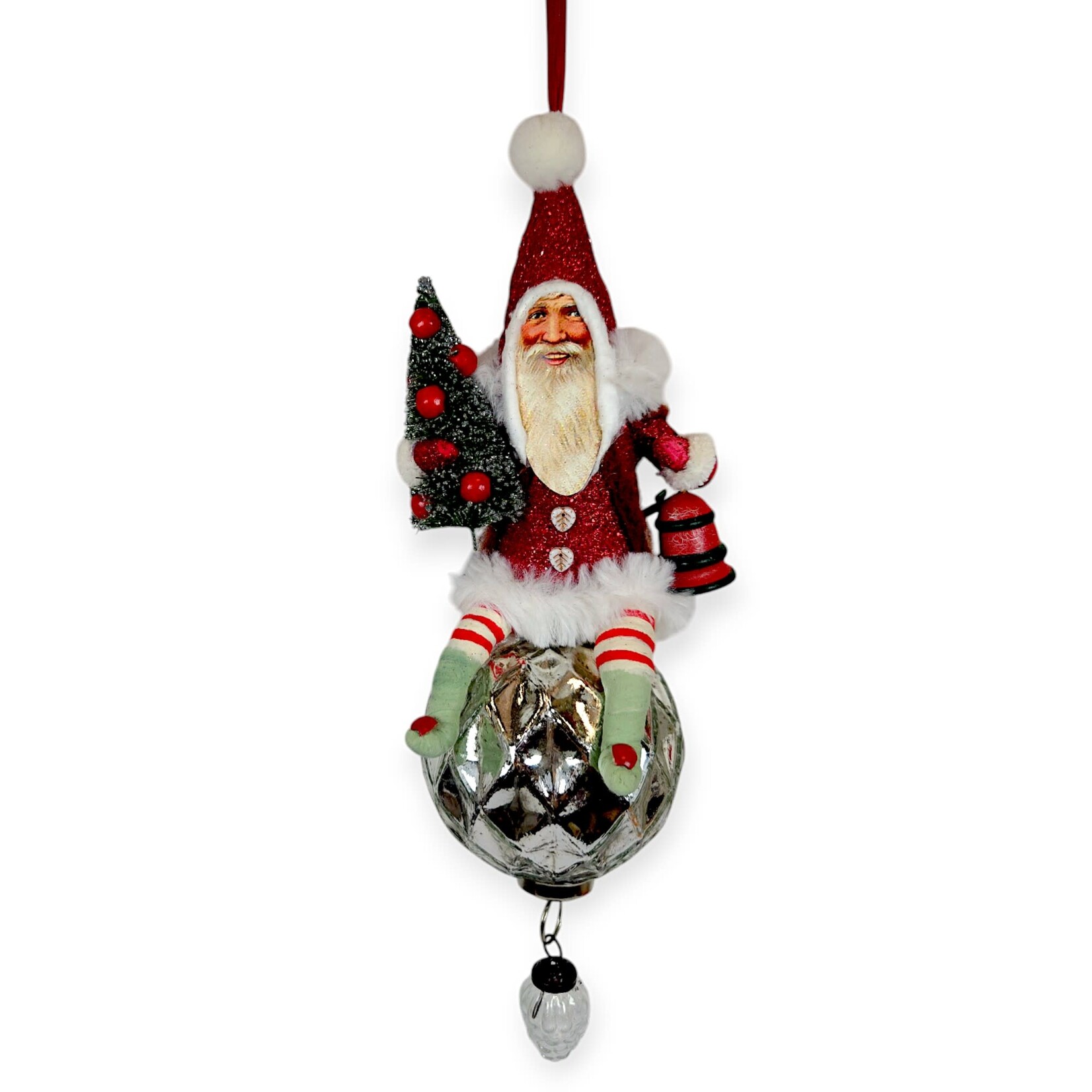 Vintage by Crystal Large Red Glitzy Santa on Ball Ornament