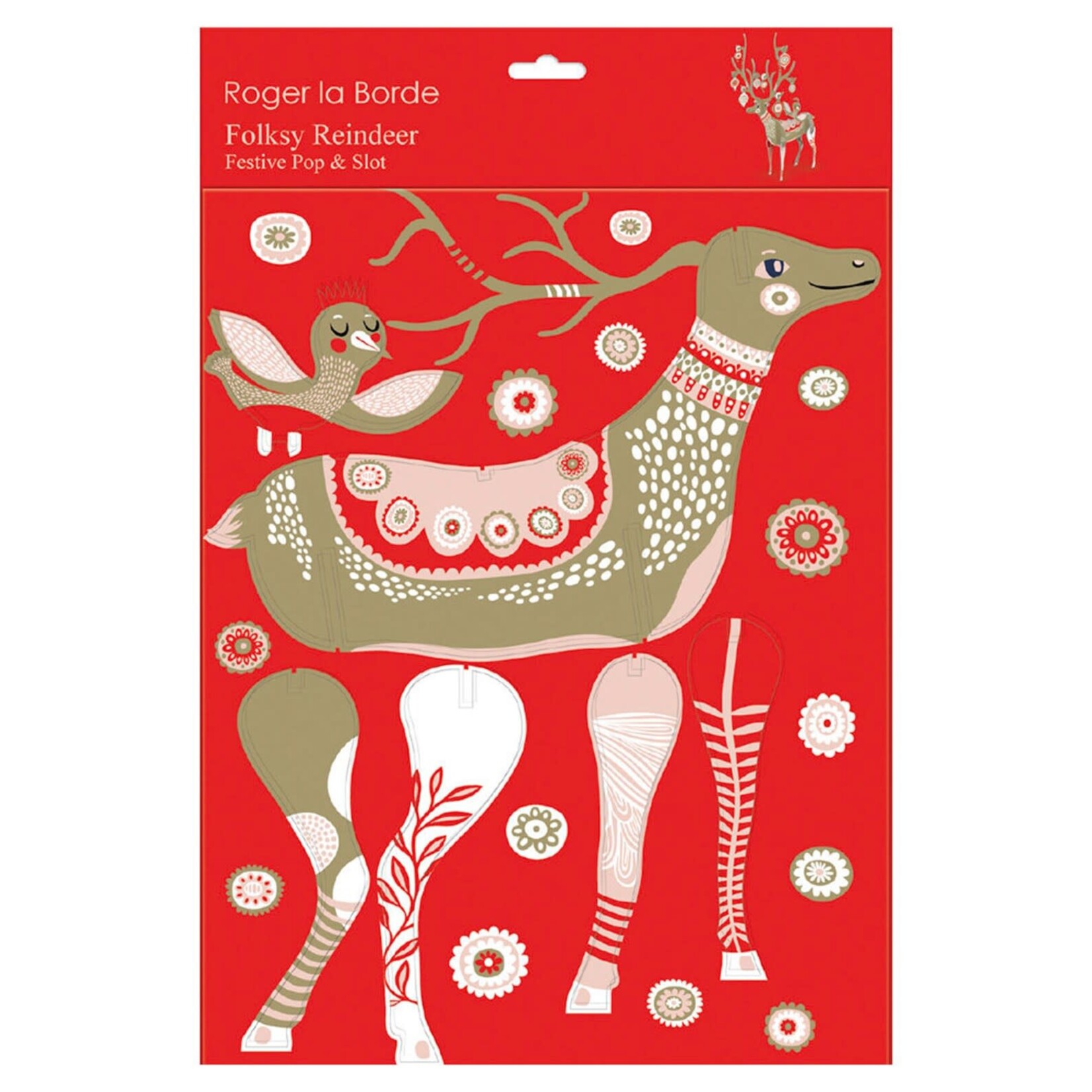 Roger la Borde USA Golden Folksy Reindeer Scene