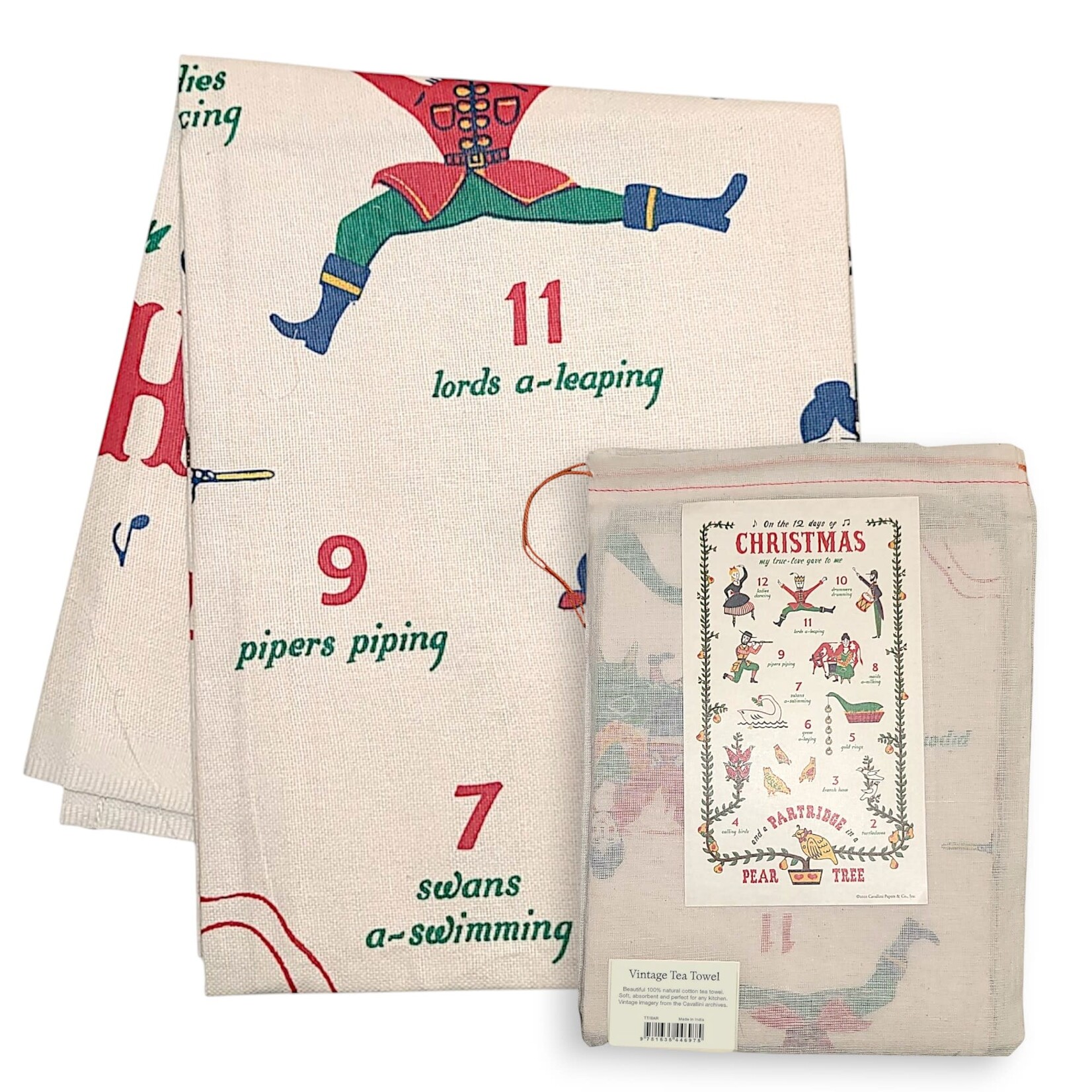 Cavallini Papers & Co. Inc Holiday Tea Towel 12 Days of Christmas