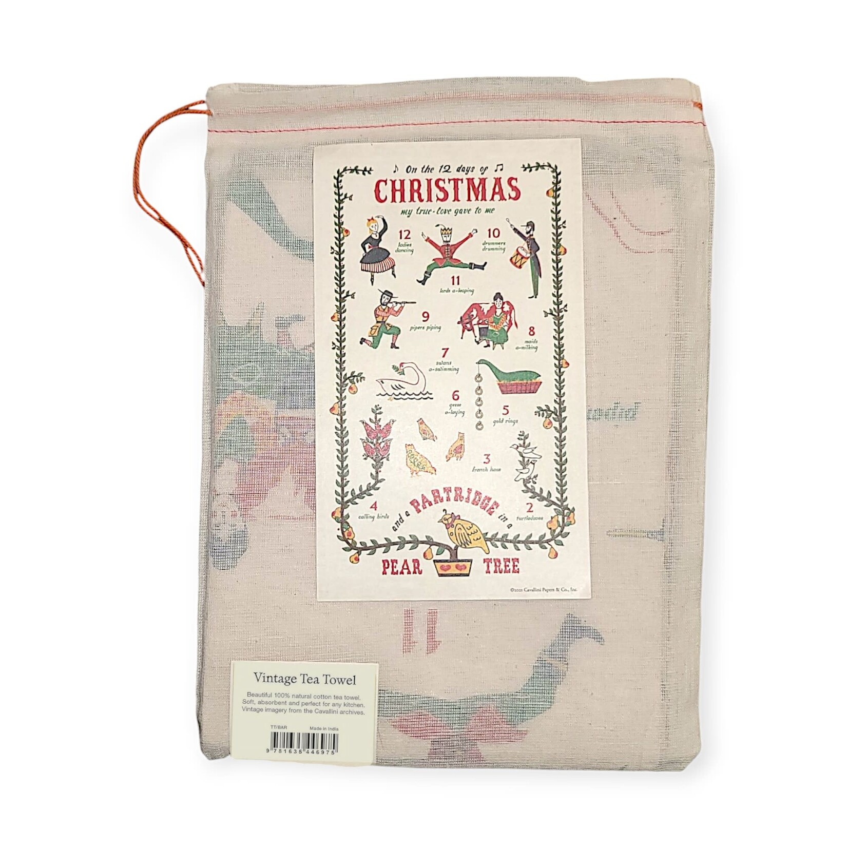 Cavallini Papers & Co. Inc Holiday Tea Towel 12 Days of Christmas