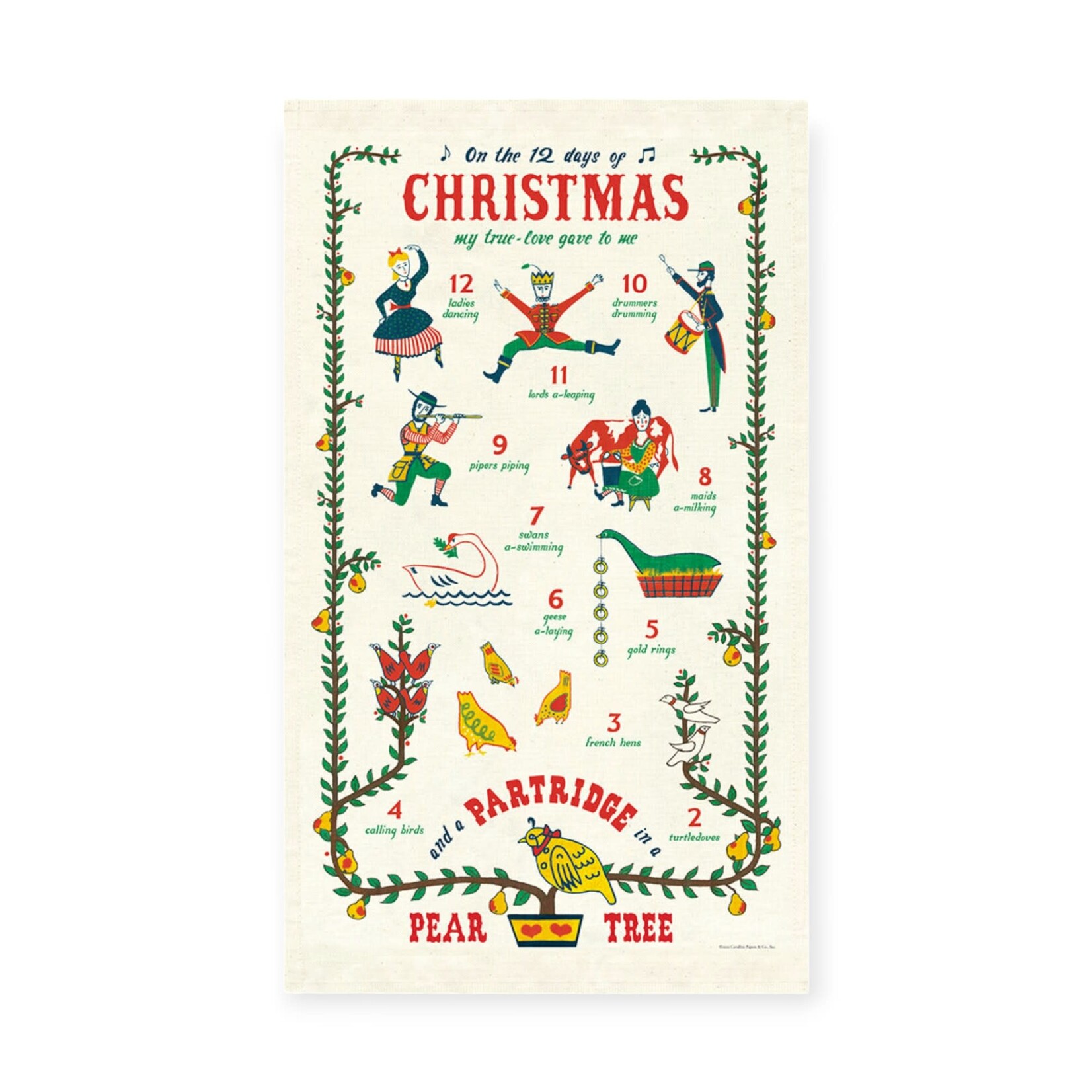 Cavallini Papers & Co. Inc Holiday Tea Towel 12 Days of Christmas