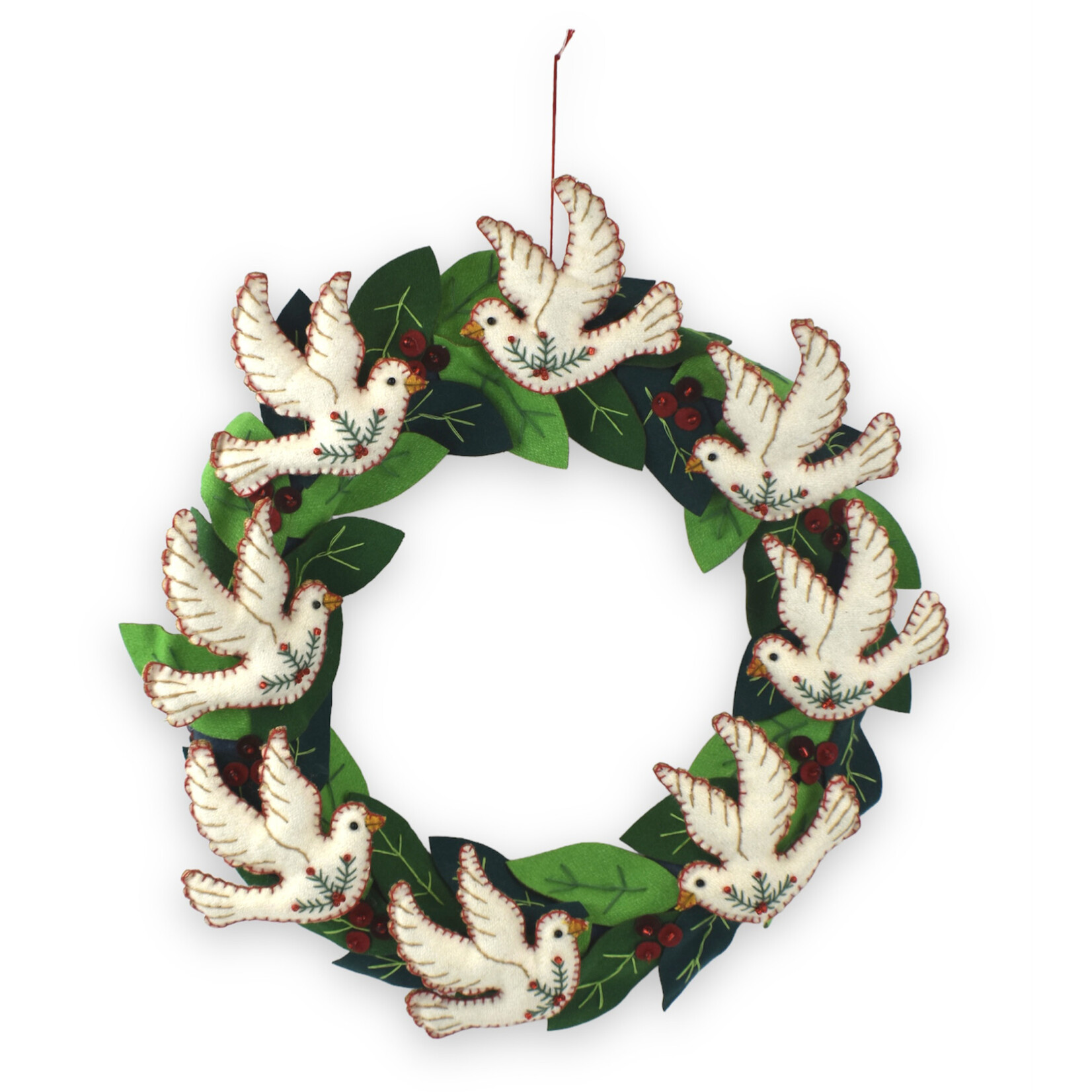Stitch By Stitch Wreath with White Doves