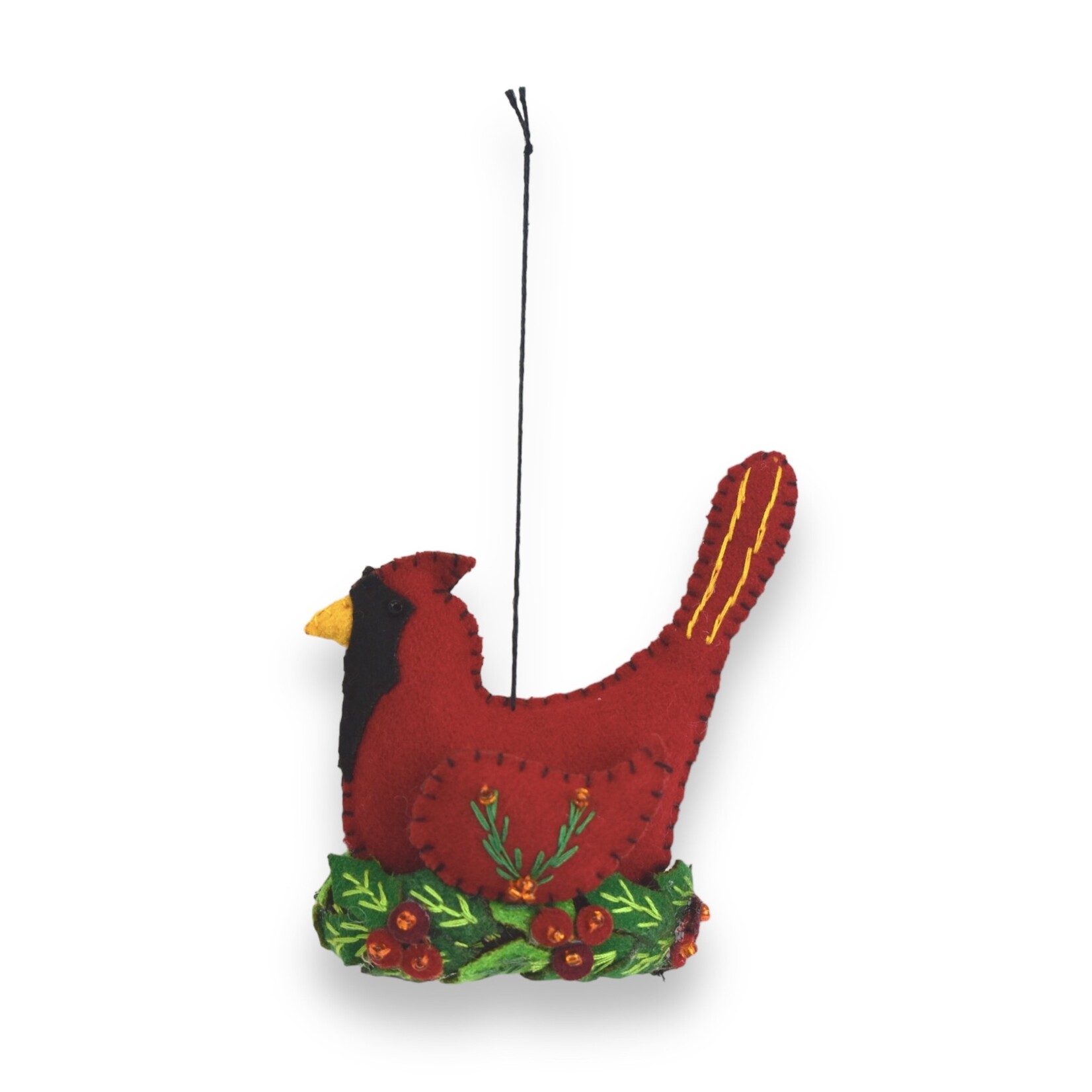 Stitch By Stitch Cardinal with Holly Wreath Ornament