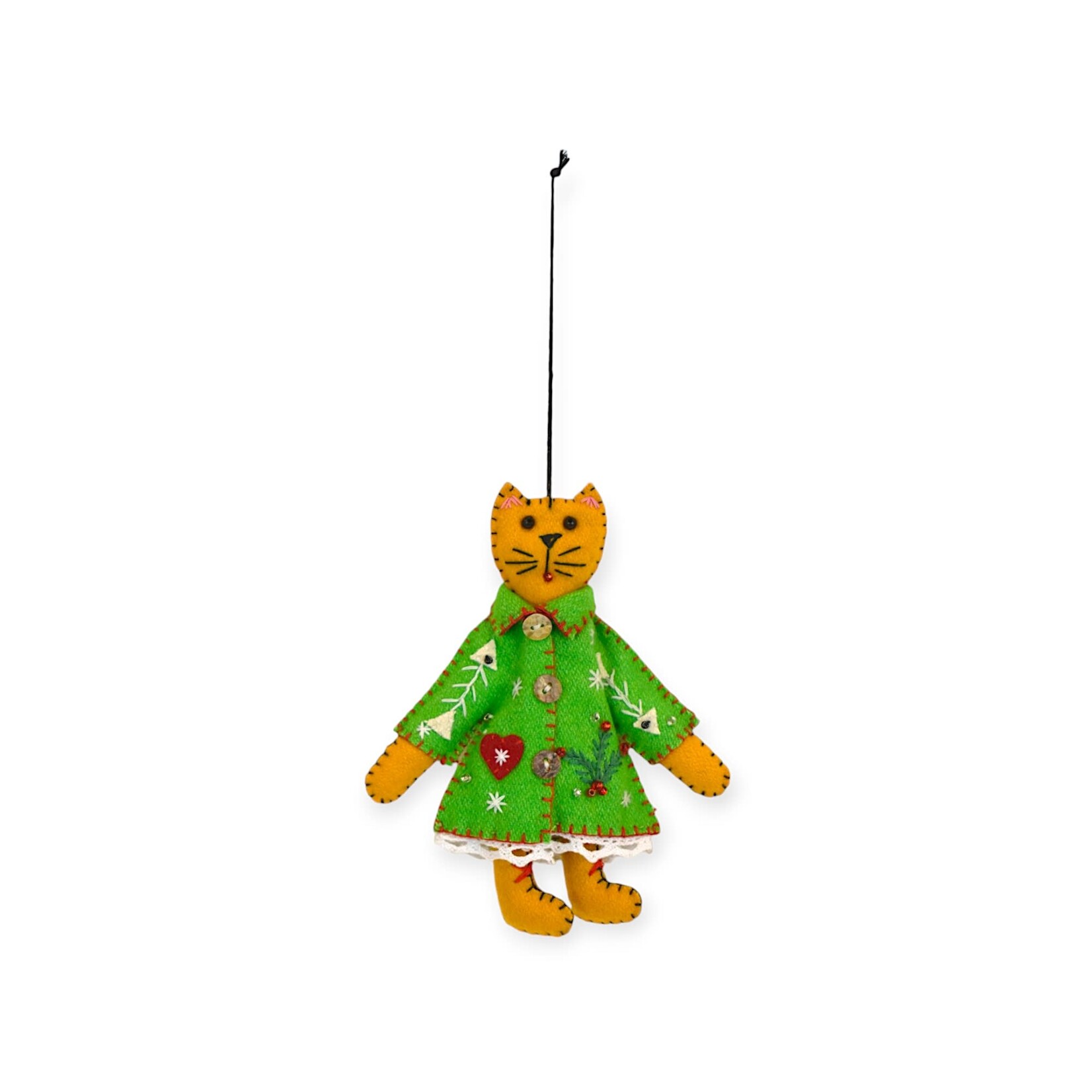 Stitch By Stitch Orange Cat with Green Jacket Ornament