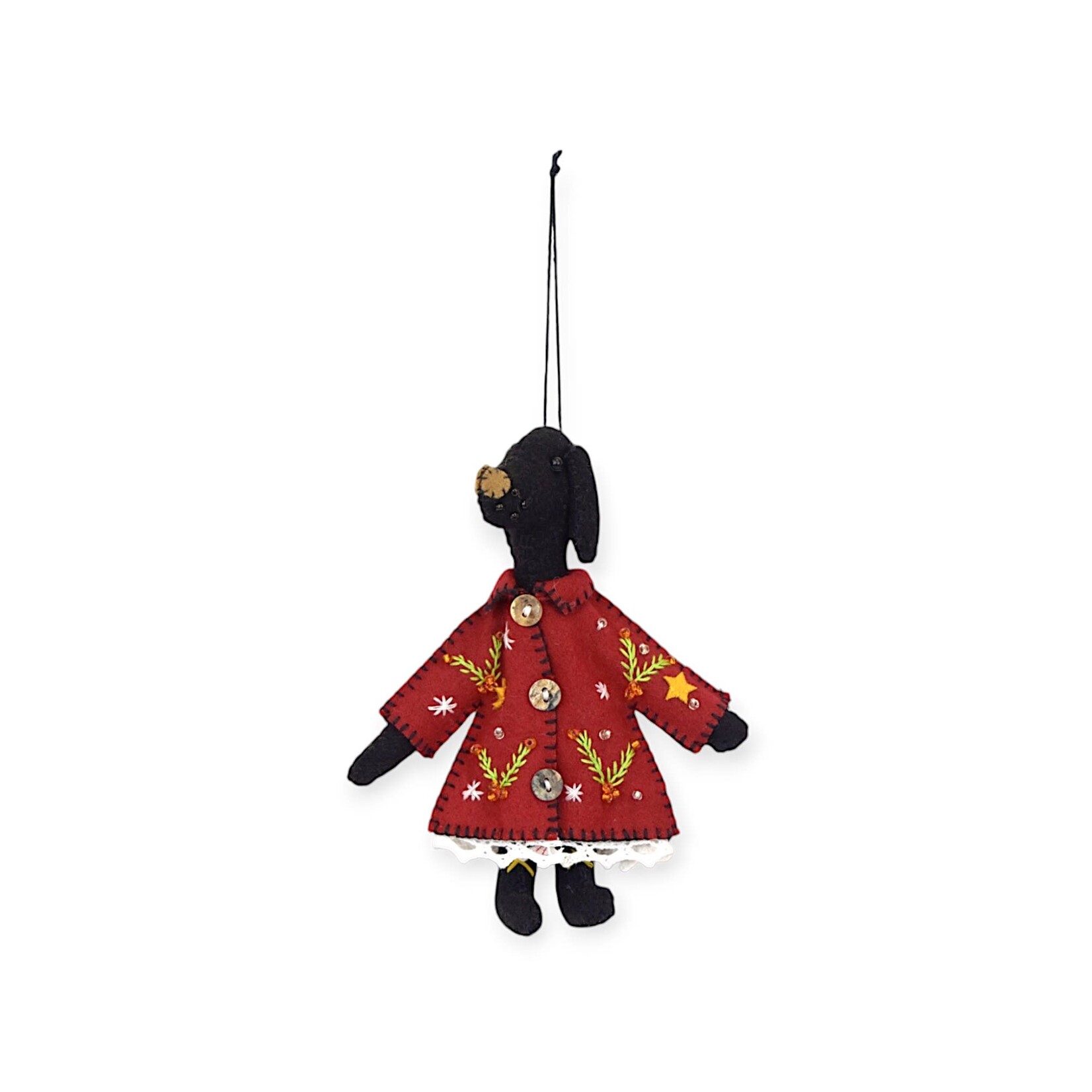 Stitch By Stitch Black Dog Red Jacket Ornament