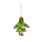 Stitch By Stitch Brown Dog Green Dress Ornament