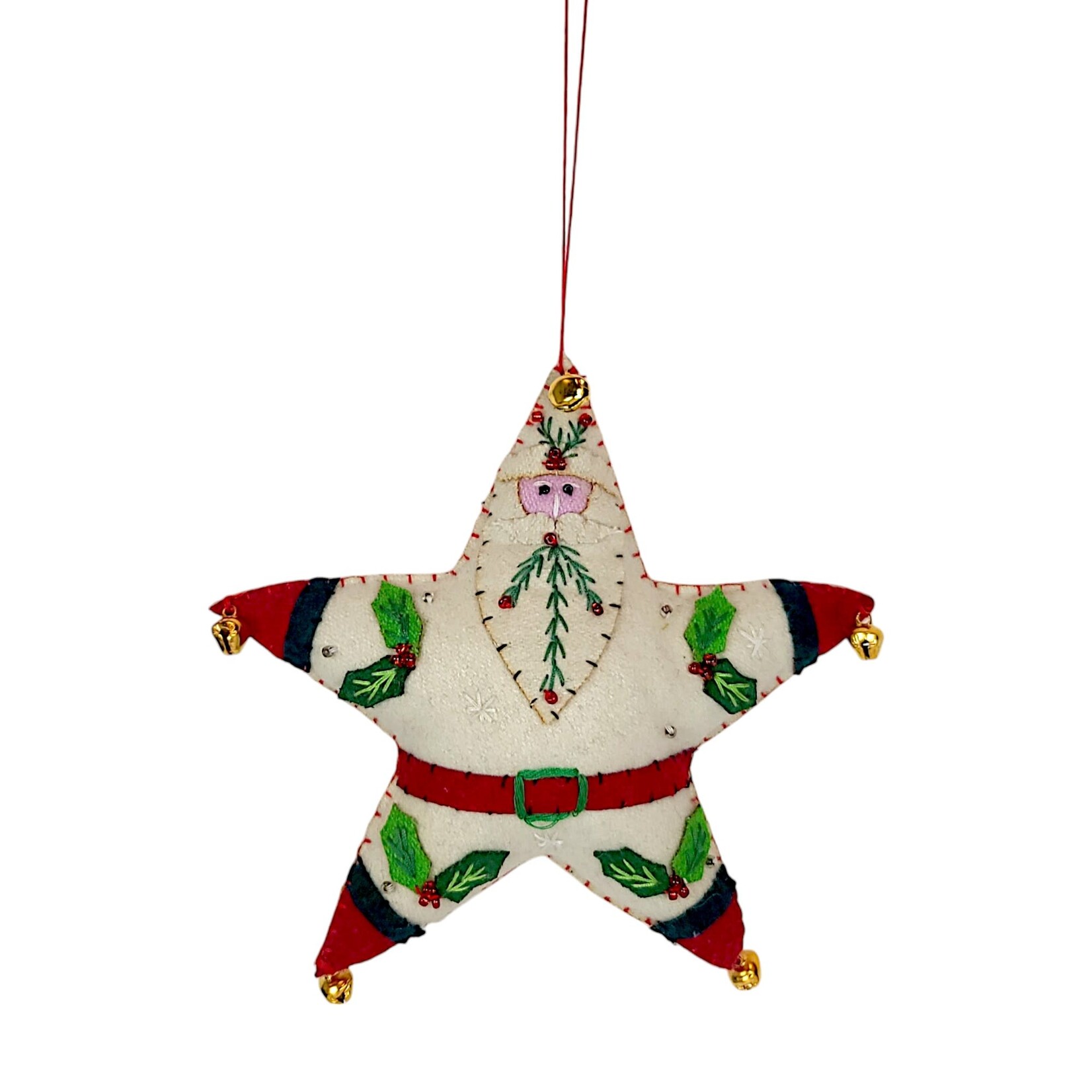 Stitch By Stitch White Santa Star Ornament