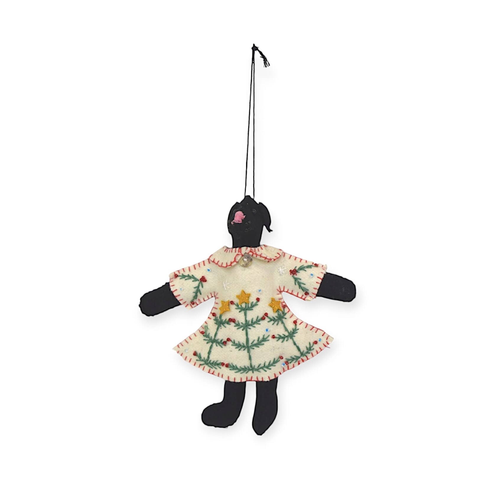 Stitch By Stitch Black Dog White Dress Ornament
