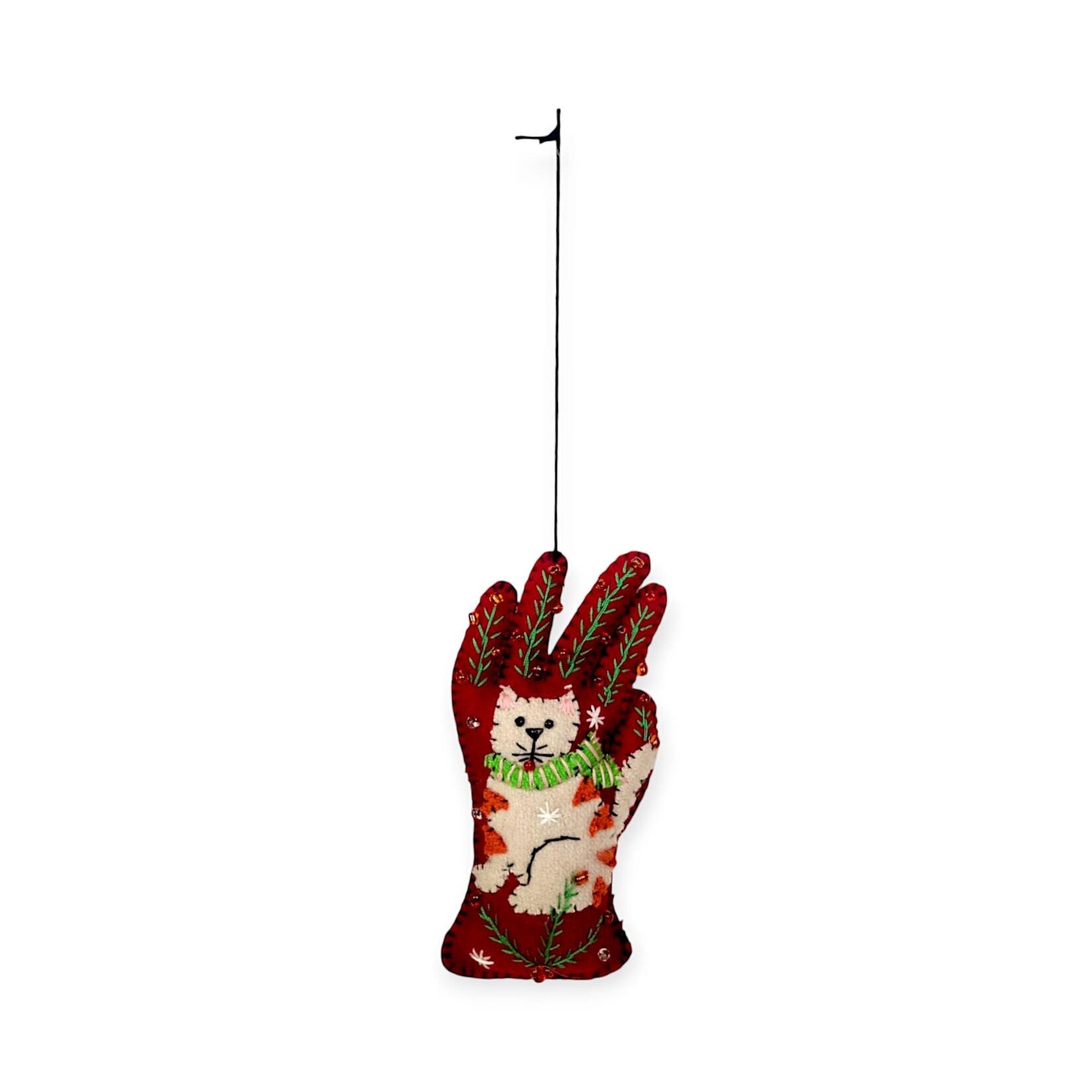 Stitch By Stitch Red Glove White Cat Ornament