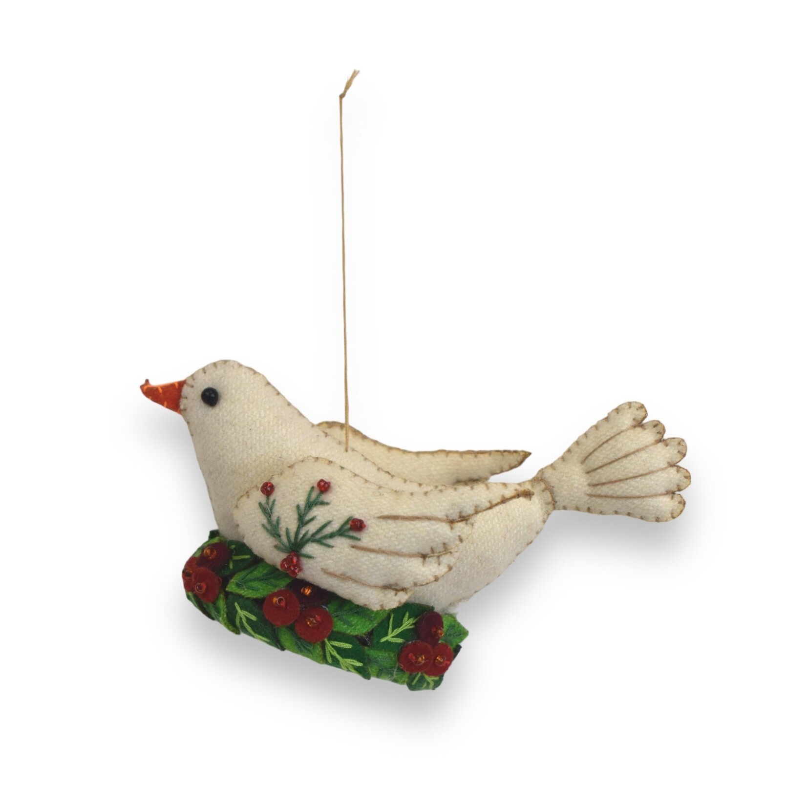 Stitch By Stitch White Dove with Holly Wreath Ornament