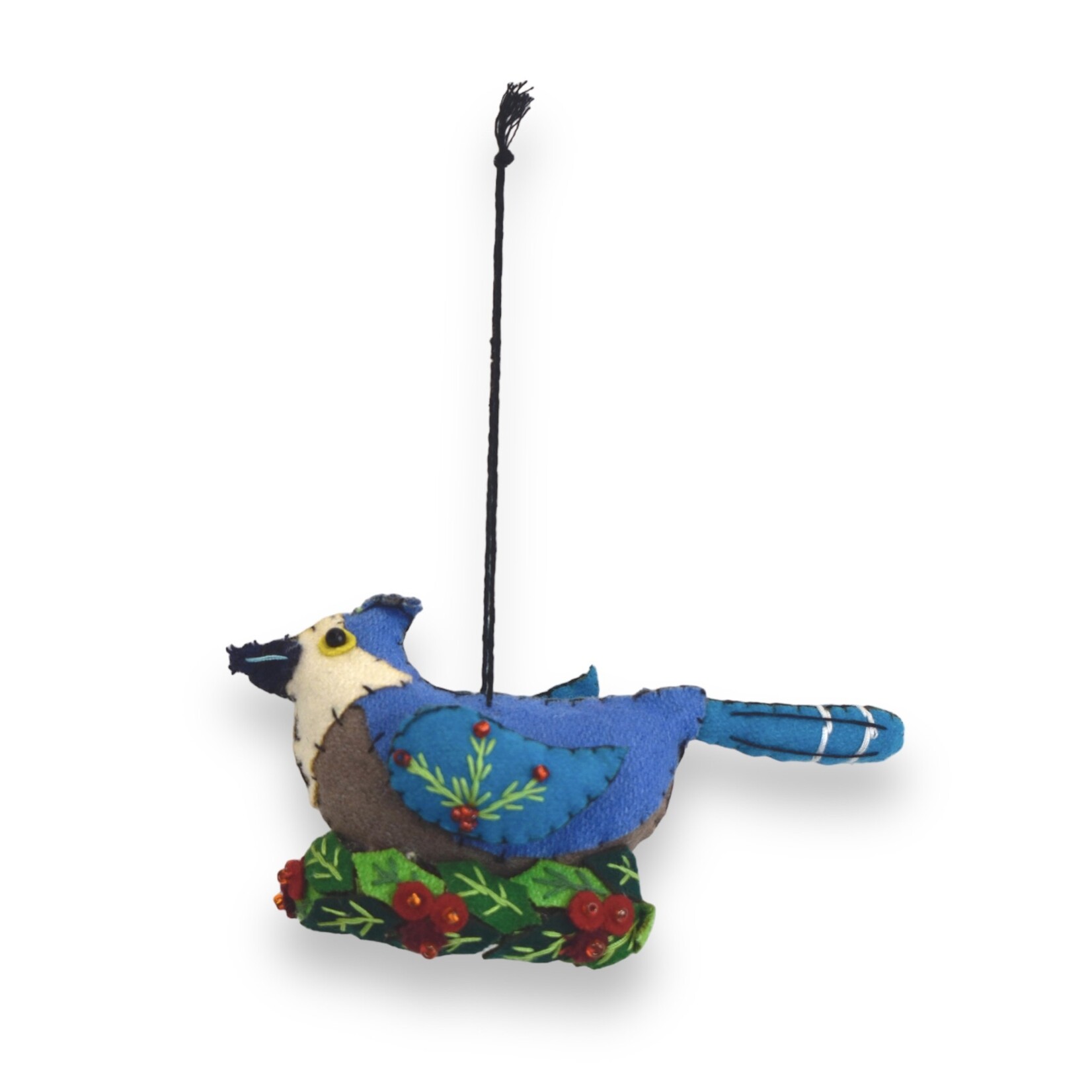 Stitch By Stitch Blue Jay with Holly Wreath Ornament
