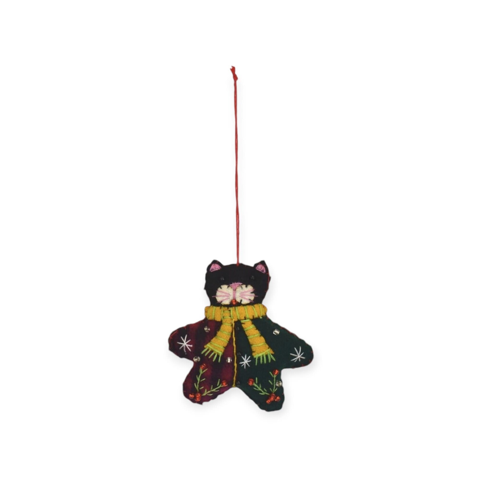 Stitch By Stitch Plaid Green Star Black Cat Ornament