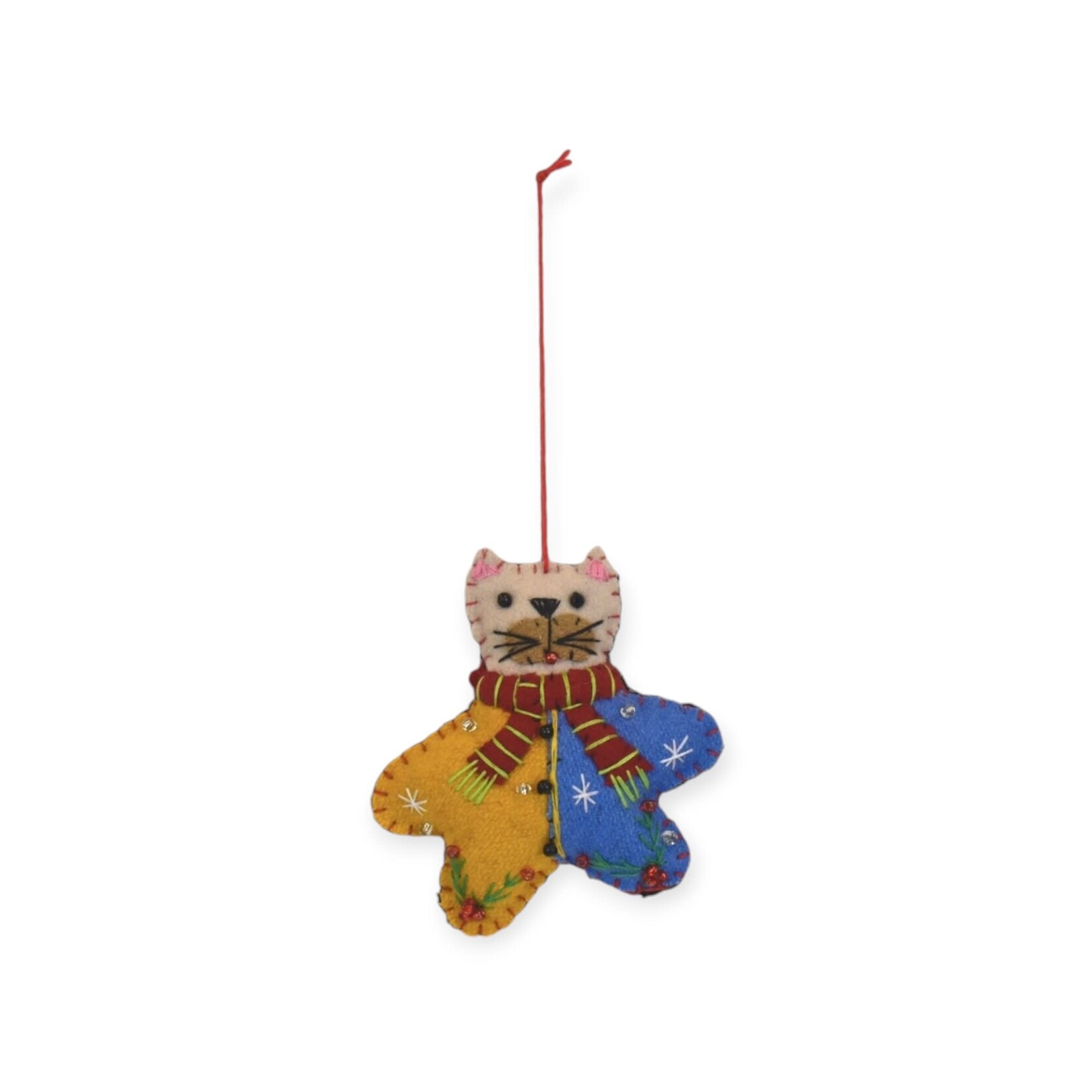 Stitch By Stitch Yellow Blue Star Gray Cat Ornament