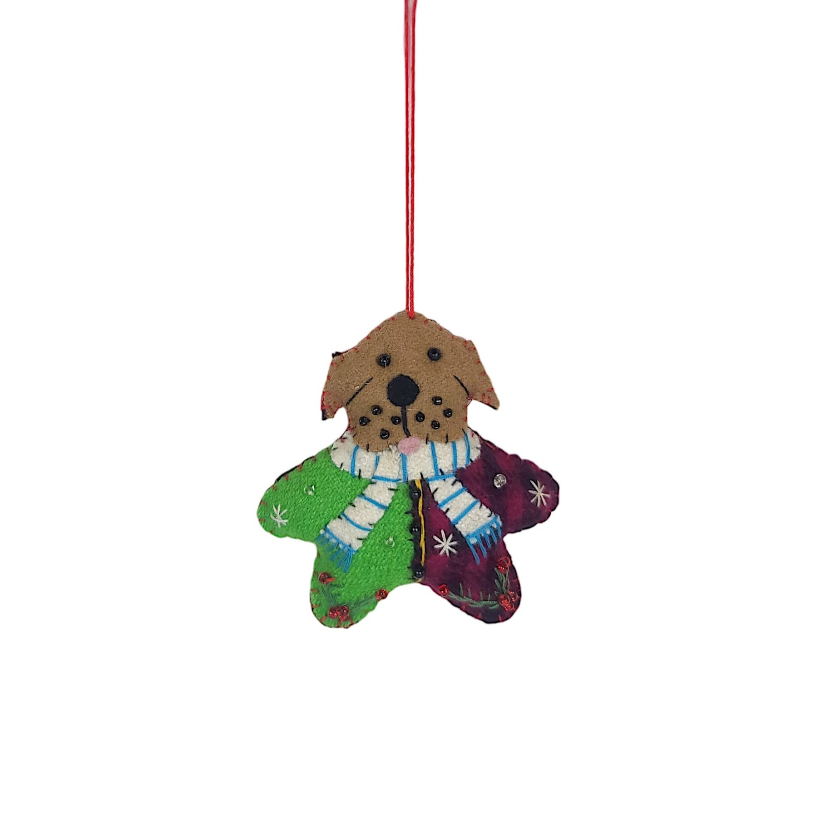 Stitch By Stitch Plaid Green Star Brown Dog Ornament