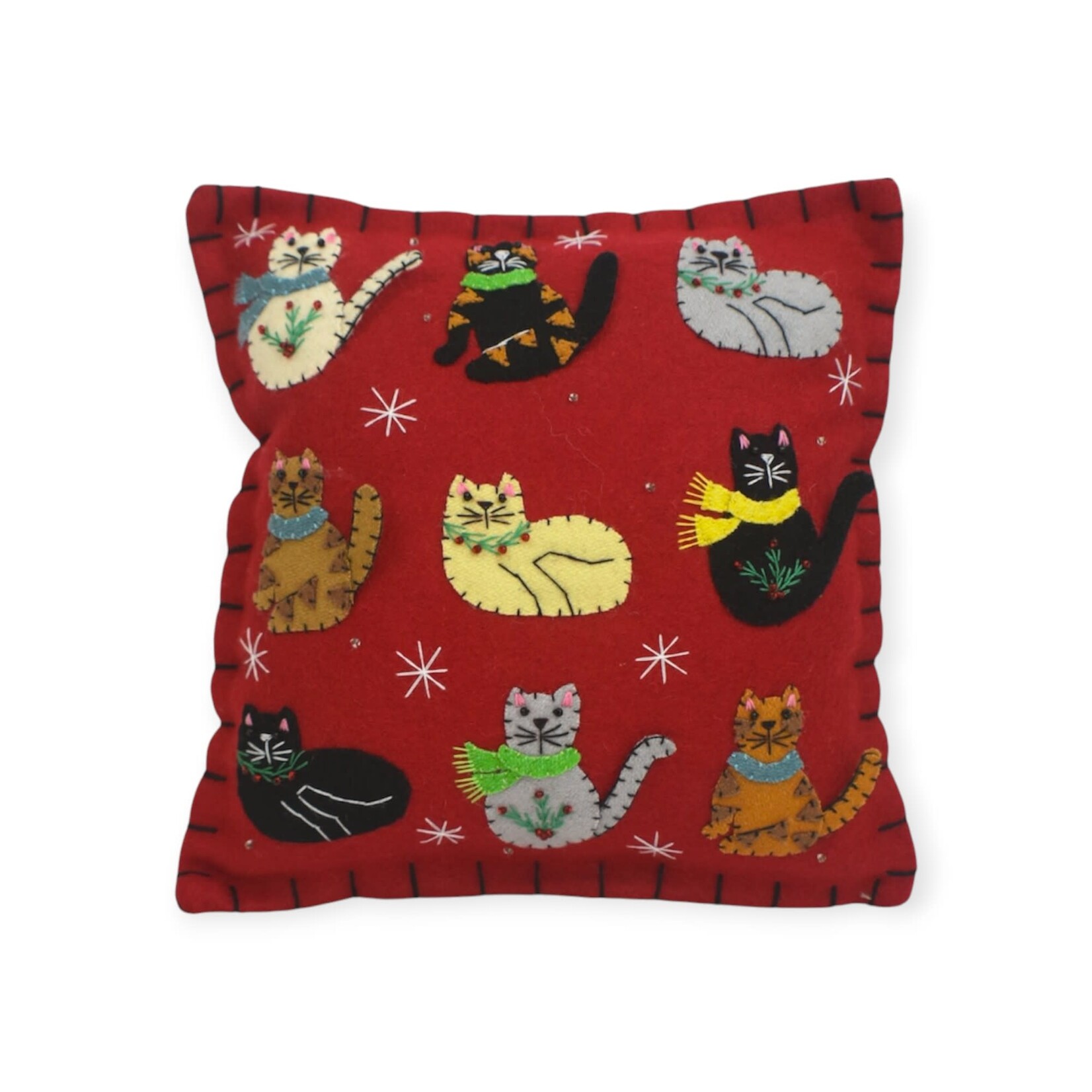 New World Arts Red Nine Cats Pillow