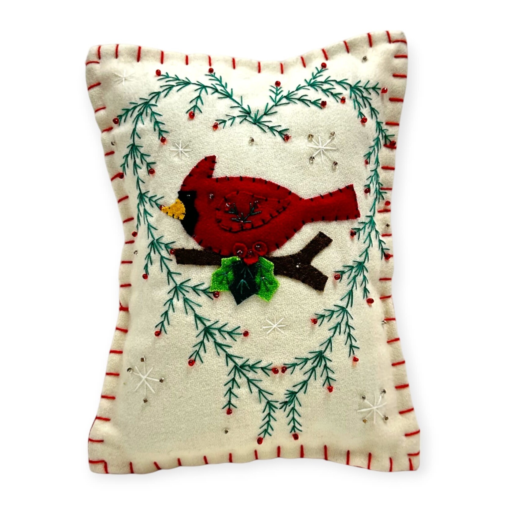 New World Arts Wreath & Cardinal Pillow