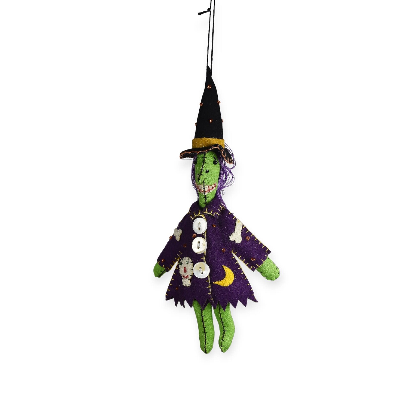Stitch By Stitch Green Witch w/ Purple Coat Ornament