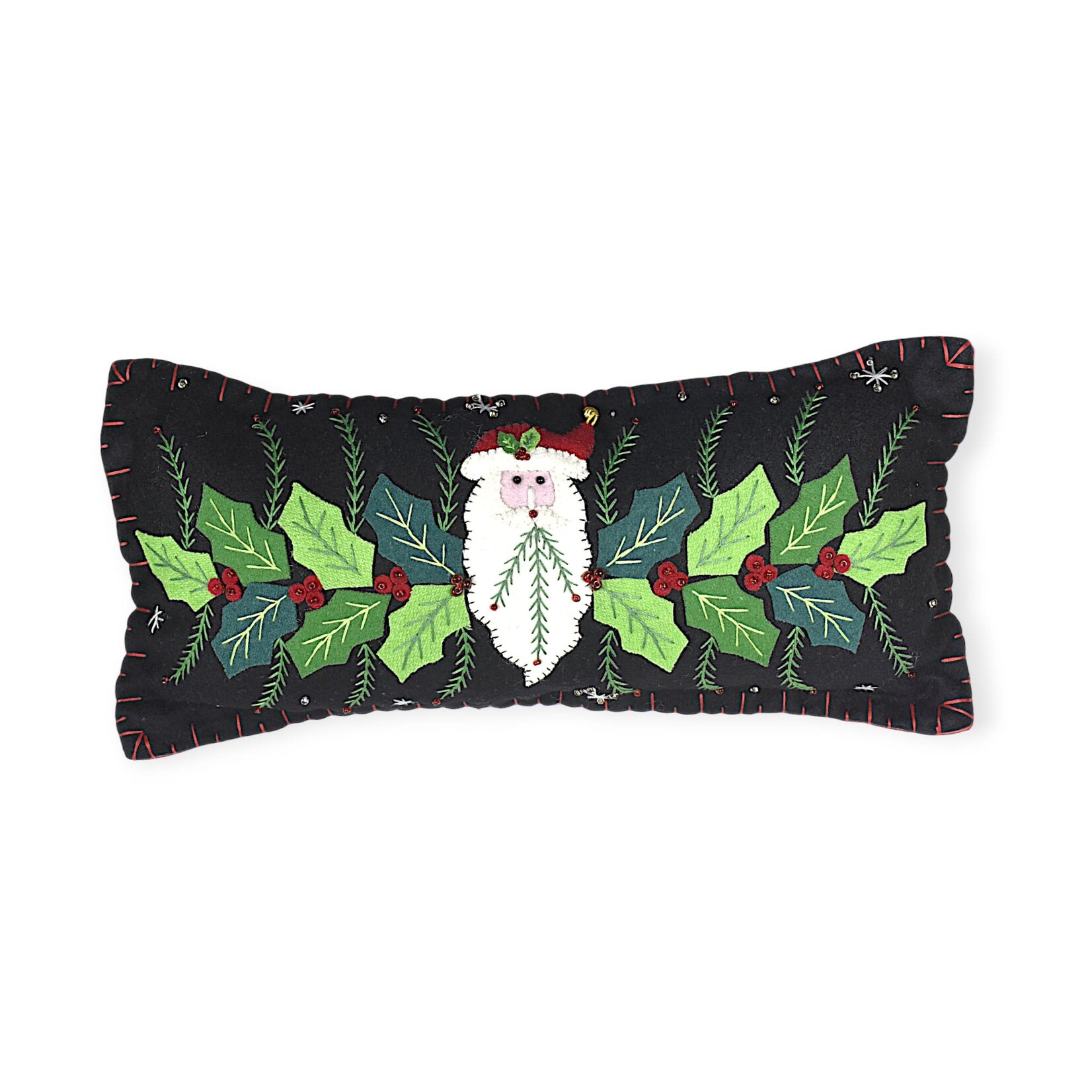 Stitch By Stitch Santa Face Black Pillow