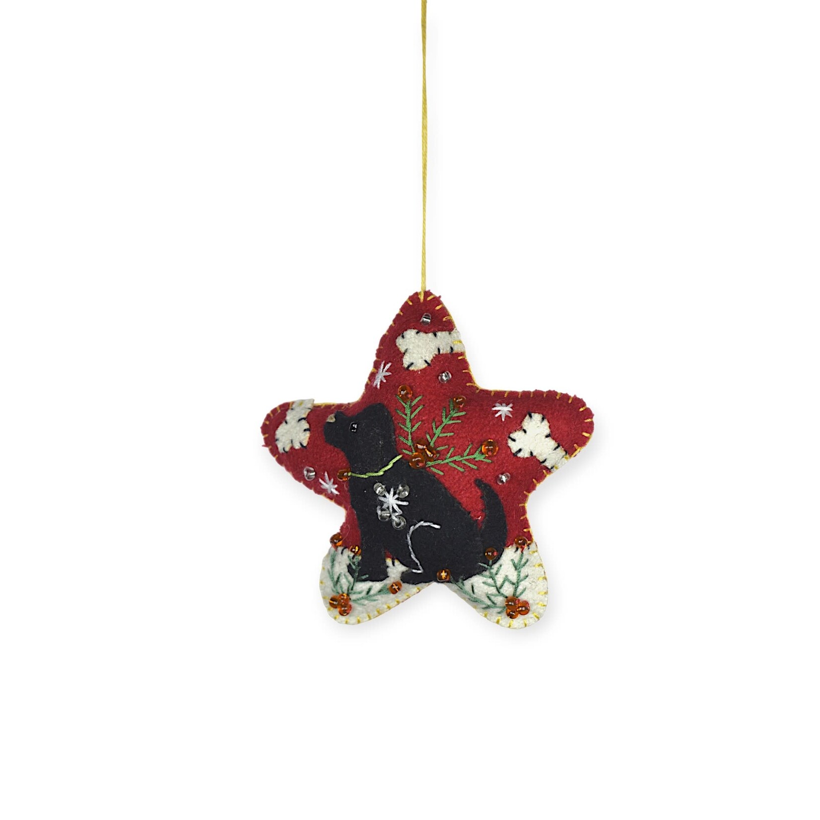 Stitch By Stitch Red Star with Black Dog & Bones Ornament