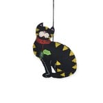 Stitch By Stitch Black Sitting Cat Red Collar Ornament