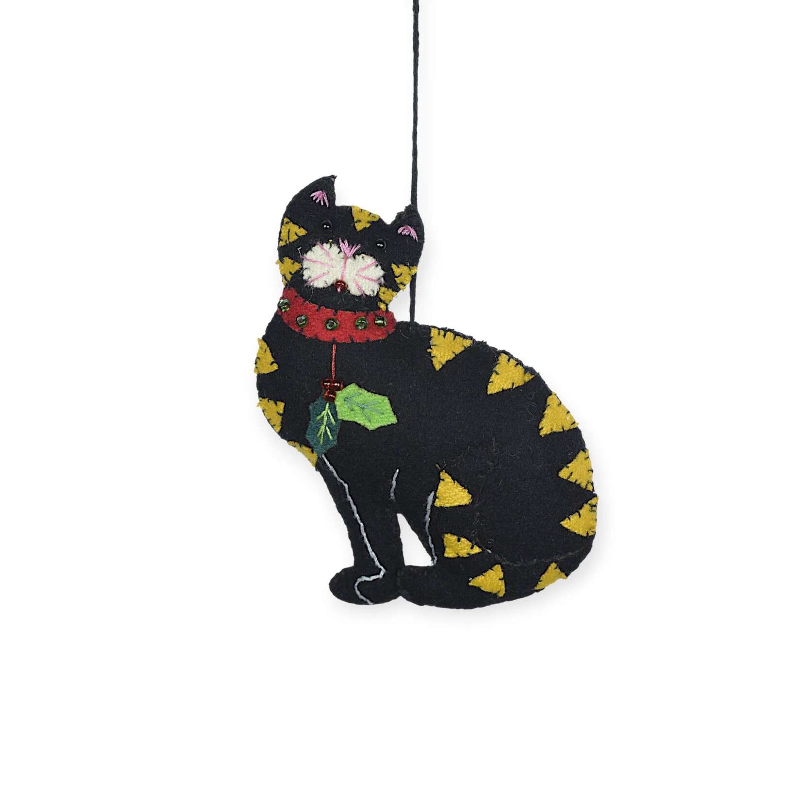 Stitch By Stitch Black Sitting Cat Red Collar Ornament