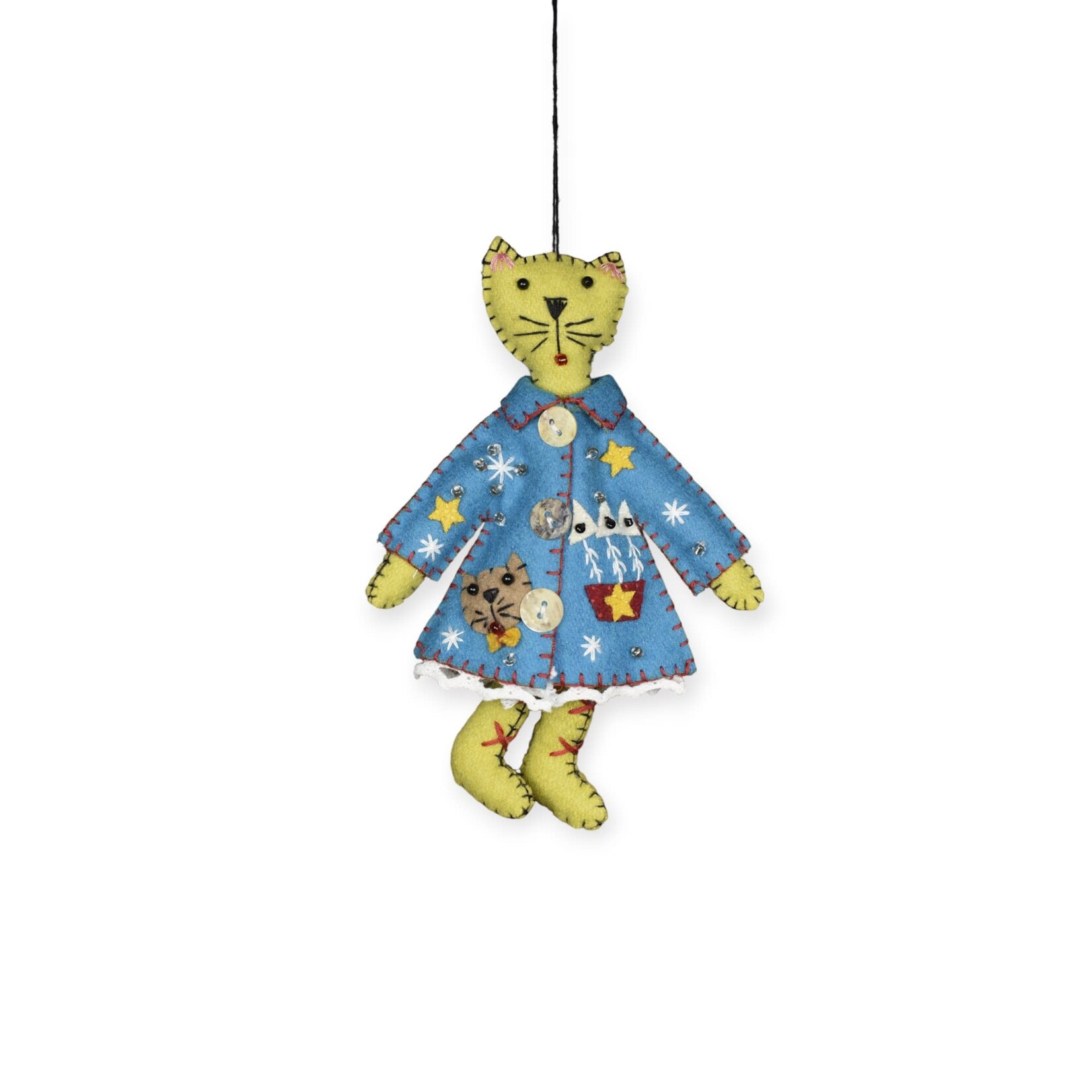 Stitch By Stitch Yellow Cat Blue Dress Ornament